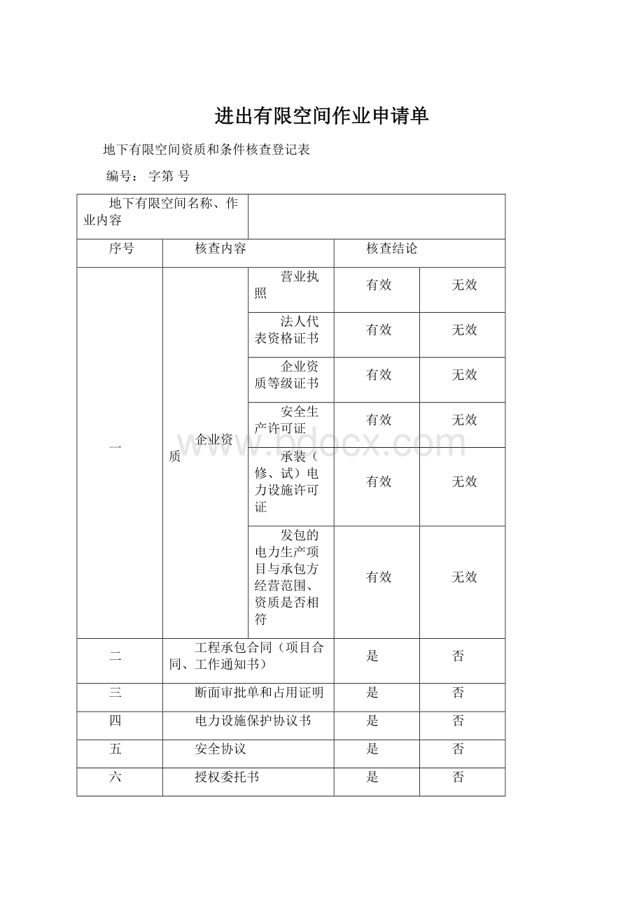 进出有限空间作业申请单.docx_第1页