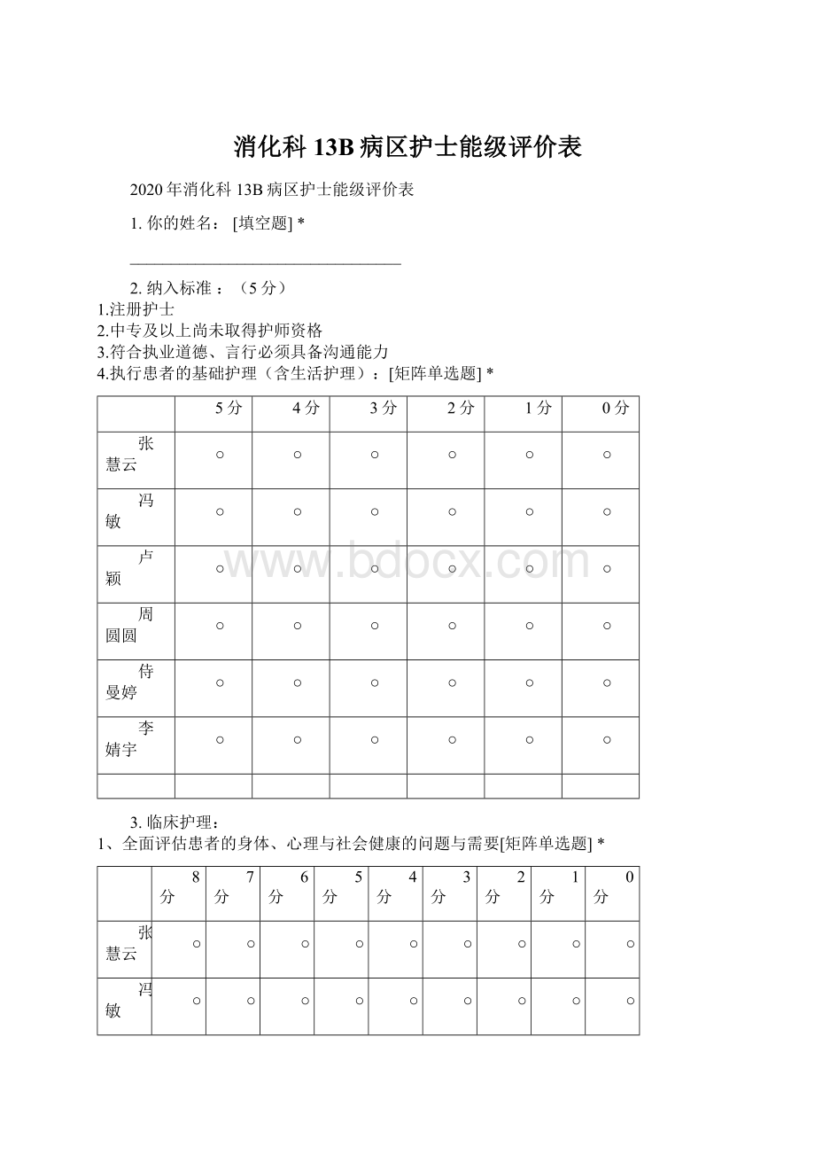 消化科13B病区护士能级评价表Word文件下载.docx