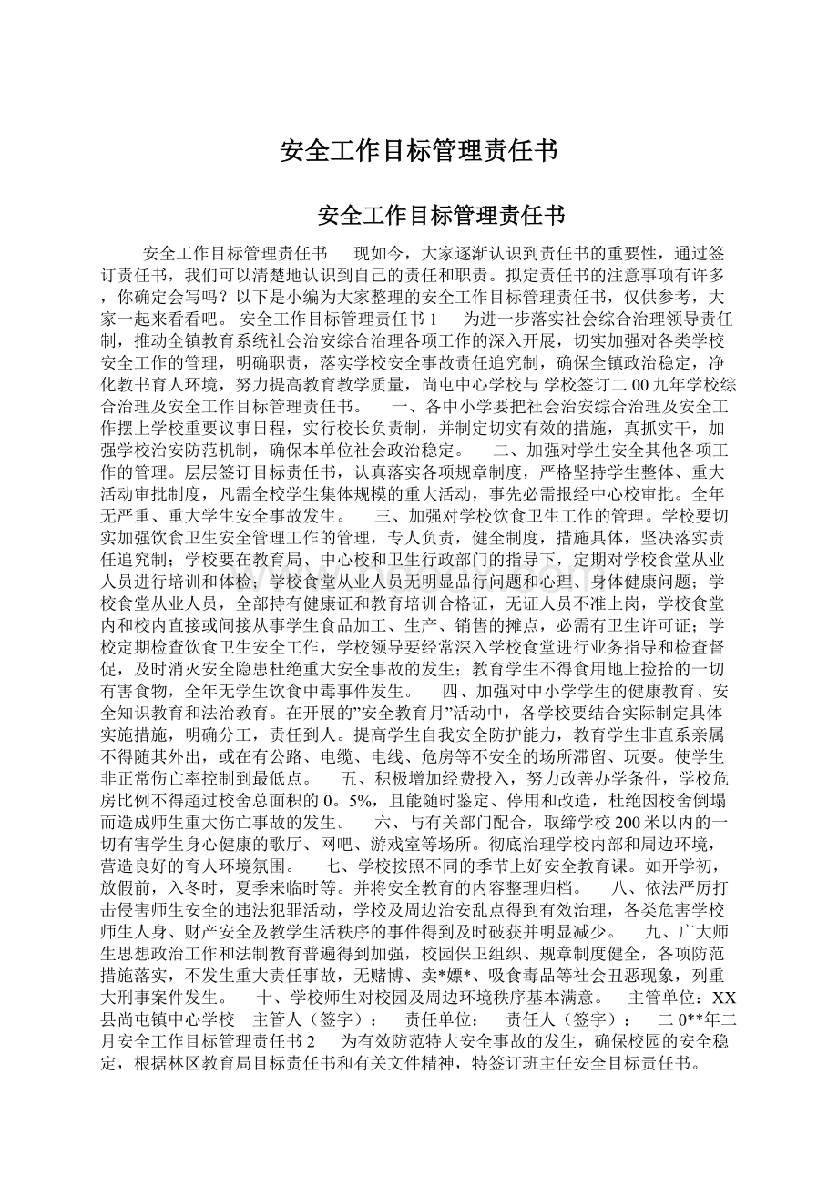 安全工作目标管理责任书.docx