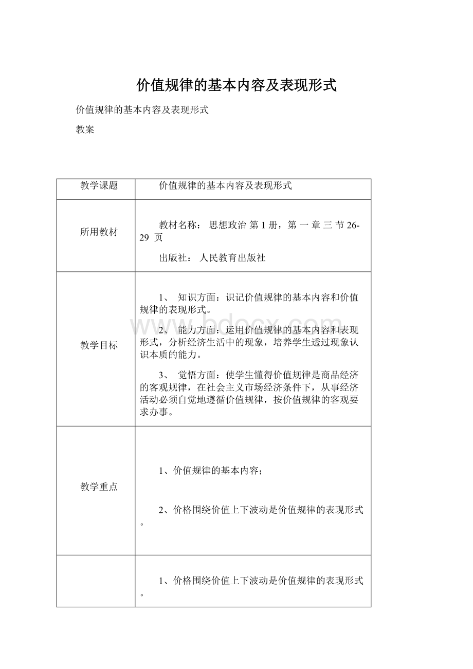 价值规律的基本内容及表现形式.docx_第1页