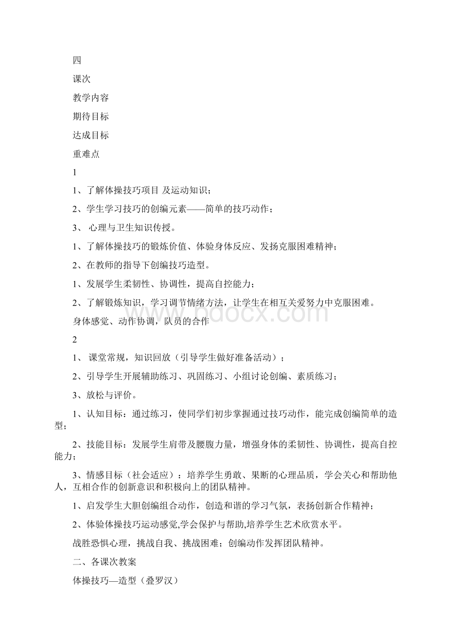 初中体育体操技巧造型叠罗汉精品课程申报教案Word格式.docx_第2页