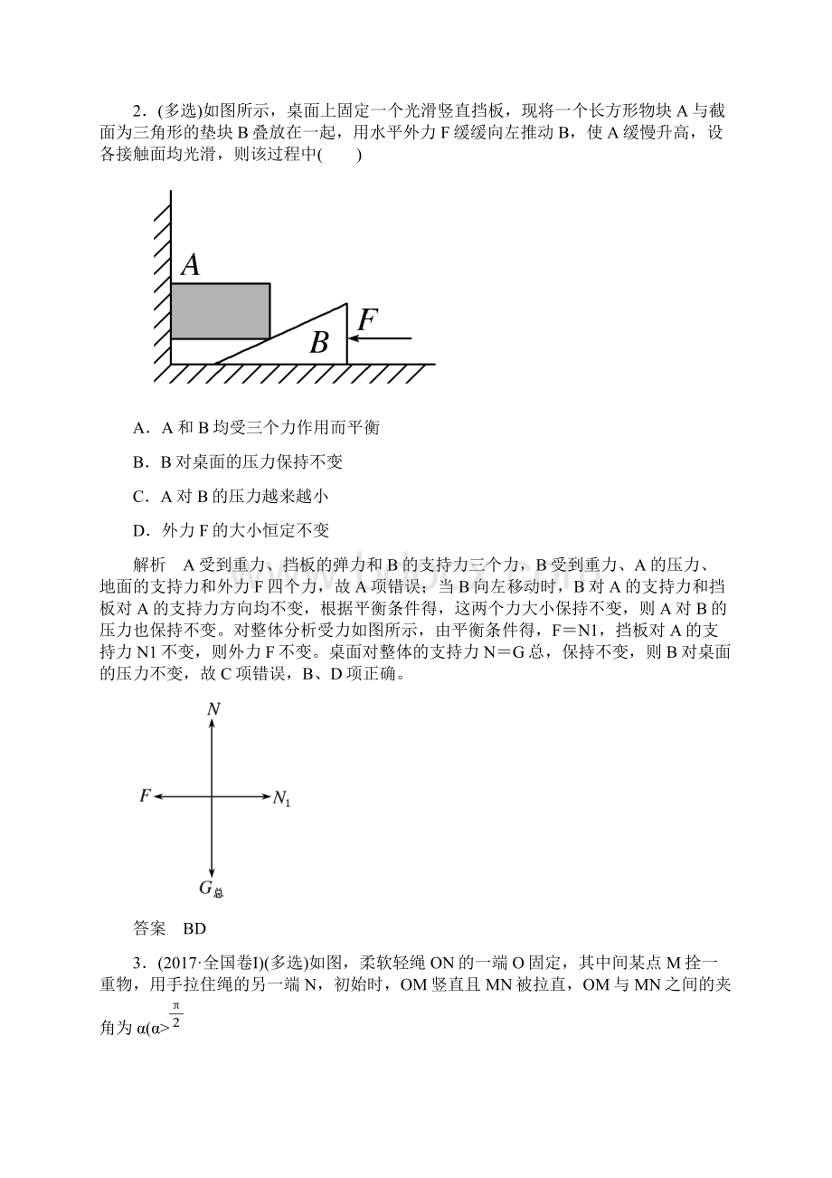 版高考物理一轮复习第二章相互作用配餐作业6受力分析共点力的平衡Word格式文档下载.docx_第2页