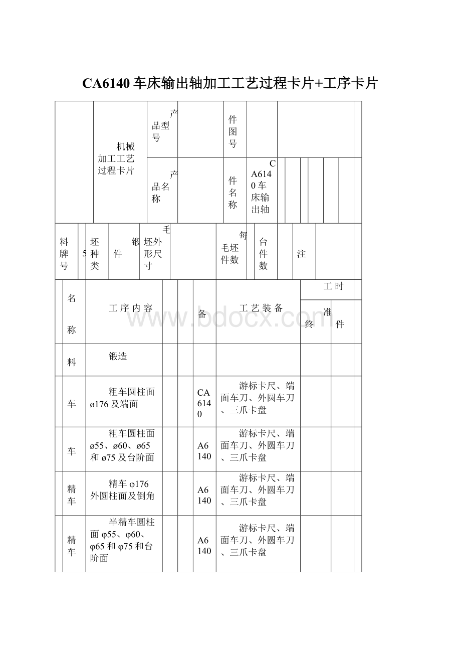 CA6140车床输出轴加工工艺过程卡片+工序卡片.docx_第1页