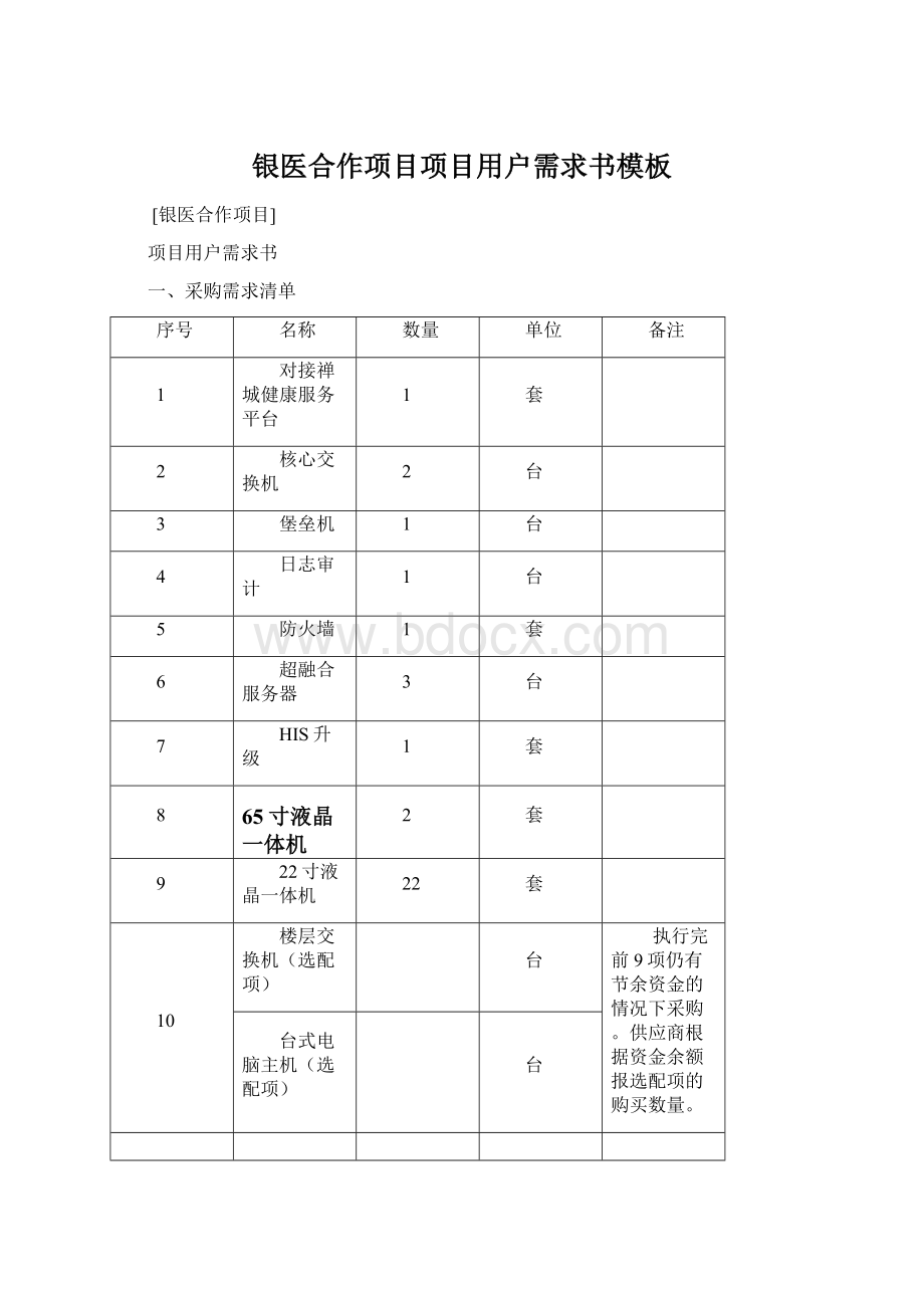 银医合作项目项目用户需求书模板Word下载.docx_第1页