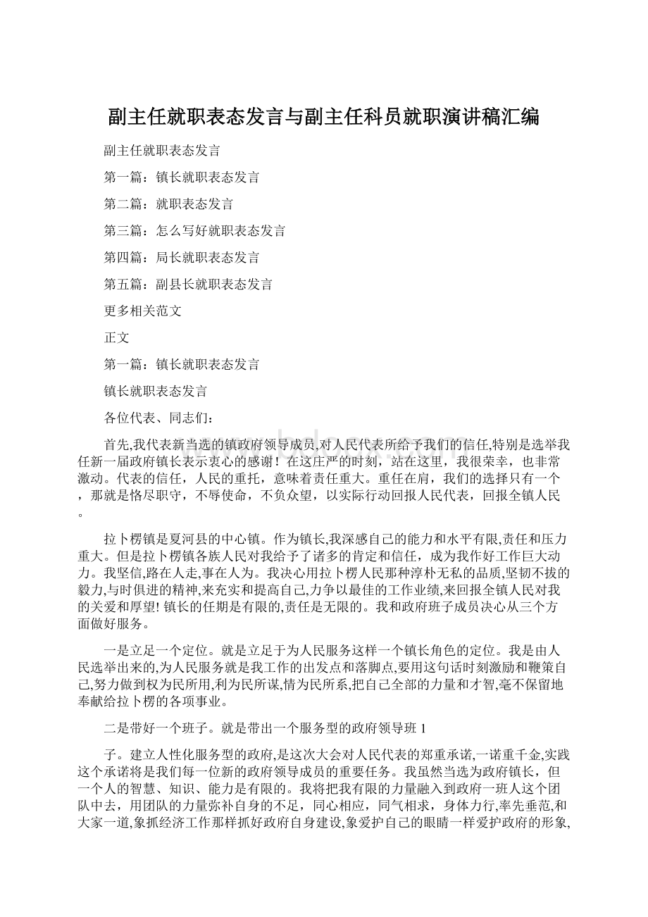 副主任就职表态发言与副主任科员就职演讲稿汇编Word格式文档下载.docx_第1页