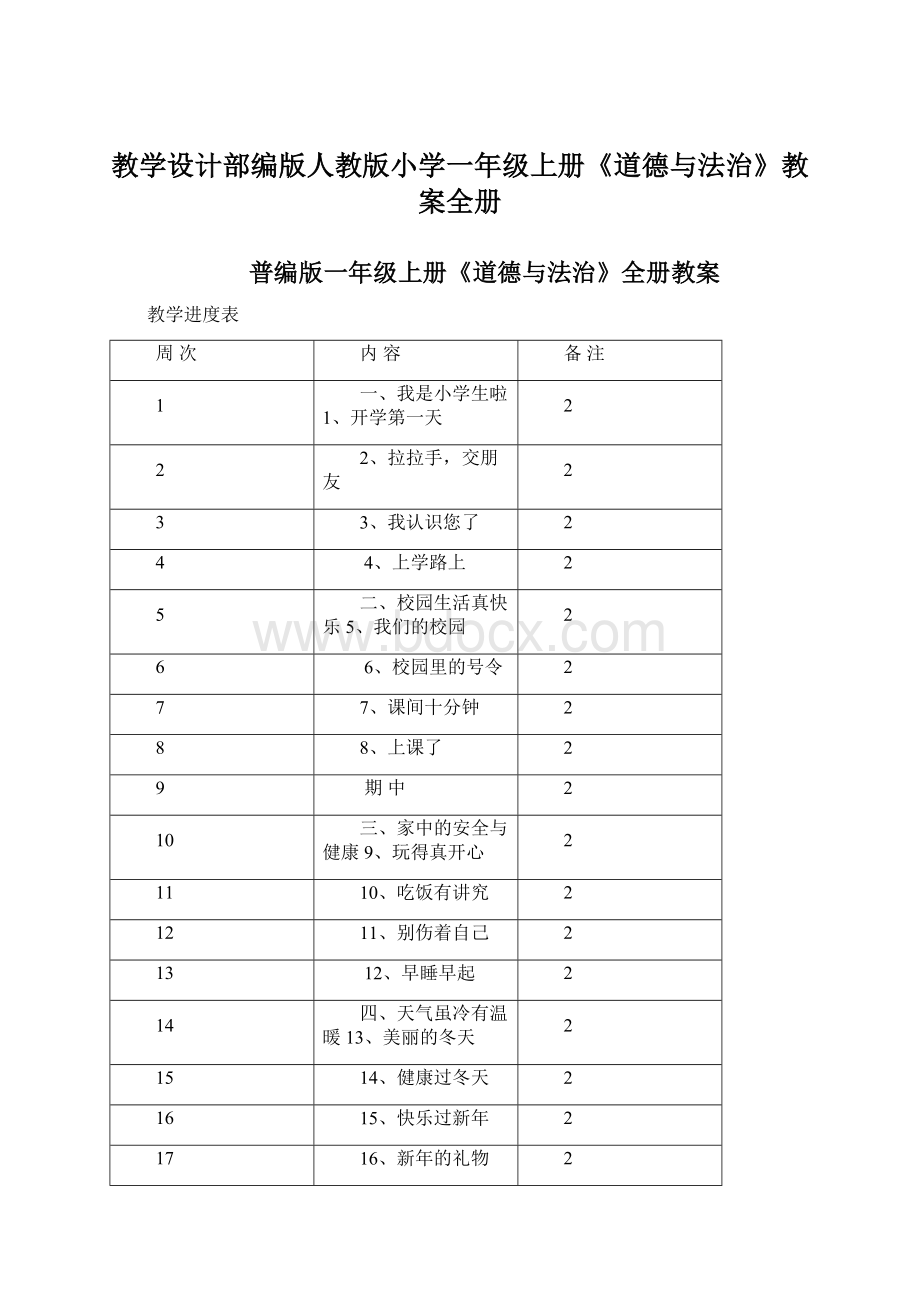 教学设计部编版人教版小学一年级上册《道德与法治》教案全册.docx_第1页