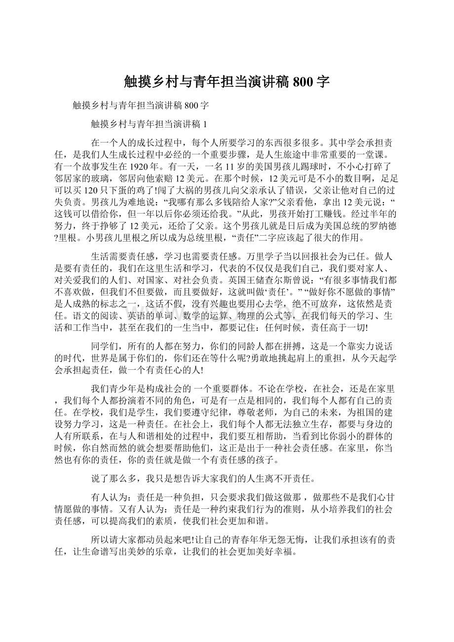 触摸乡村与青年担当演讲稿800字.docx