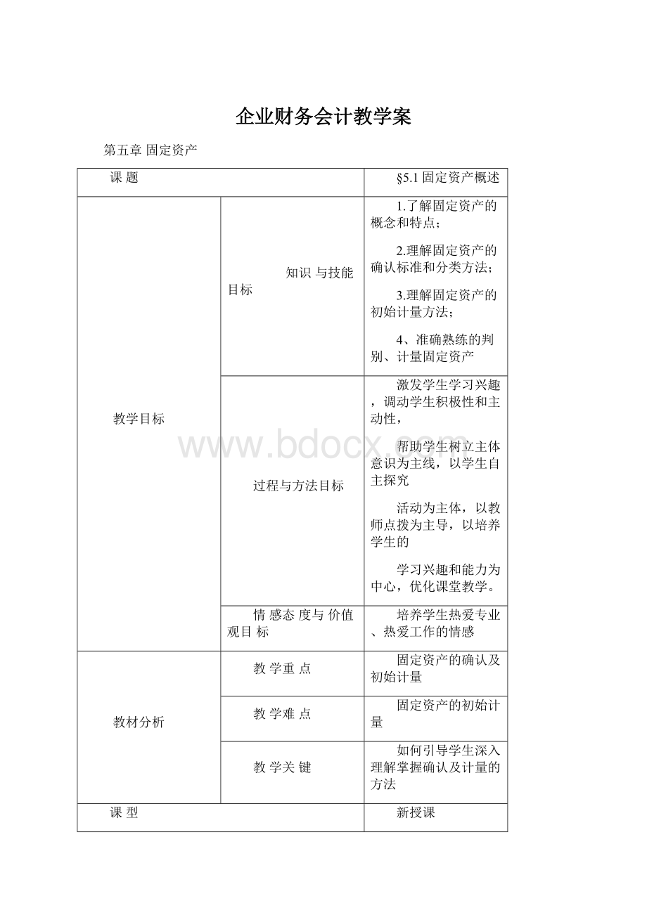 企业财务会计教学案.docx_第1页