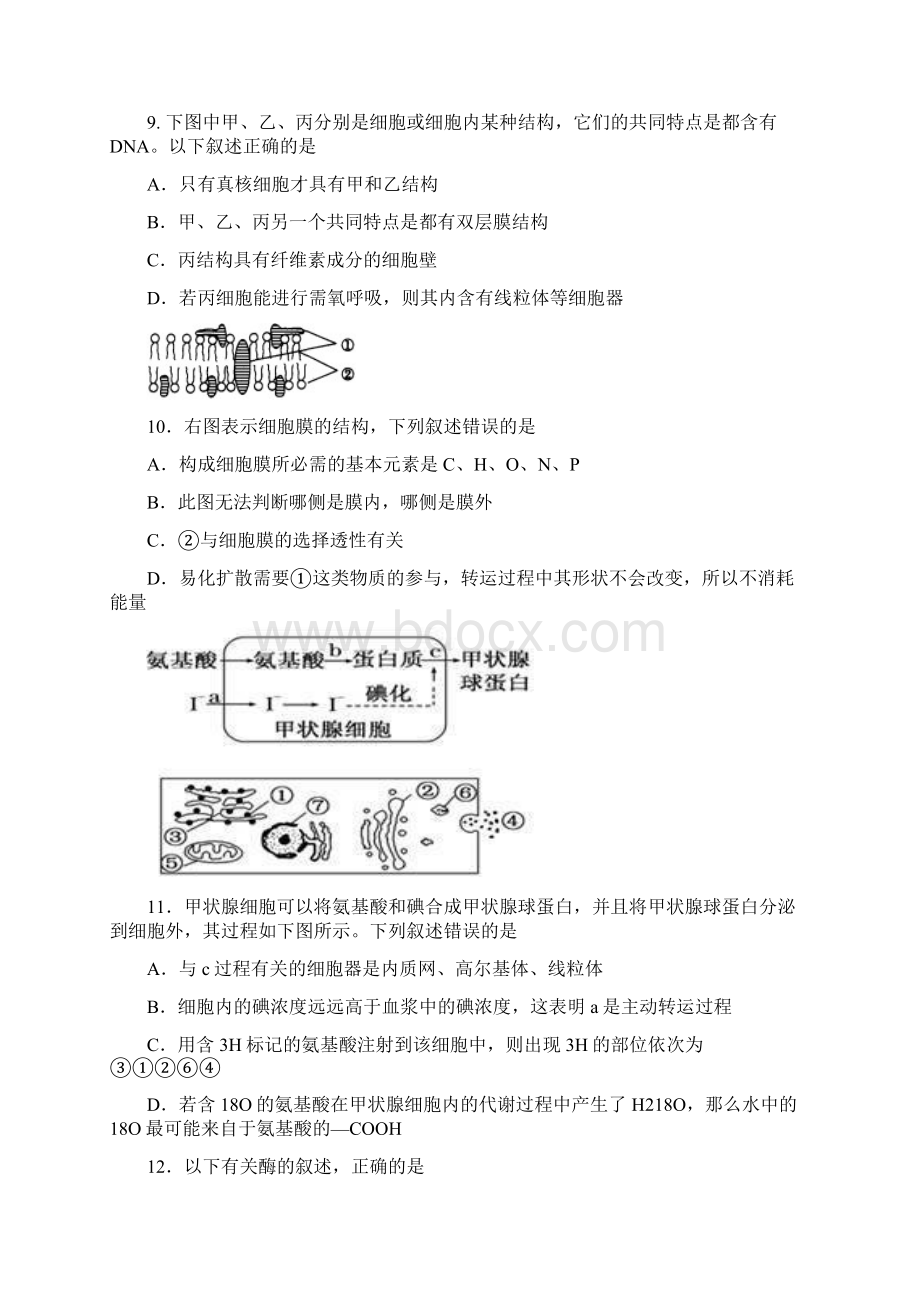 浙江省温州市龙湾区龙湾中学学年高一生物上学期期中试题Word下载.docx_第3页