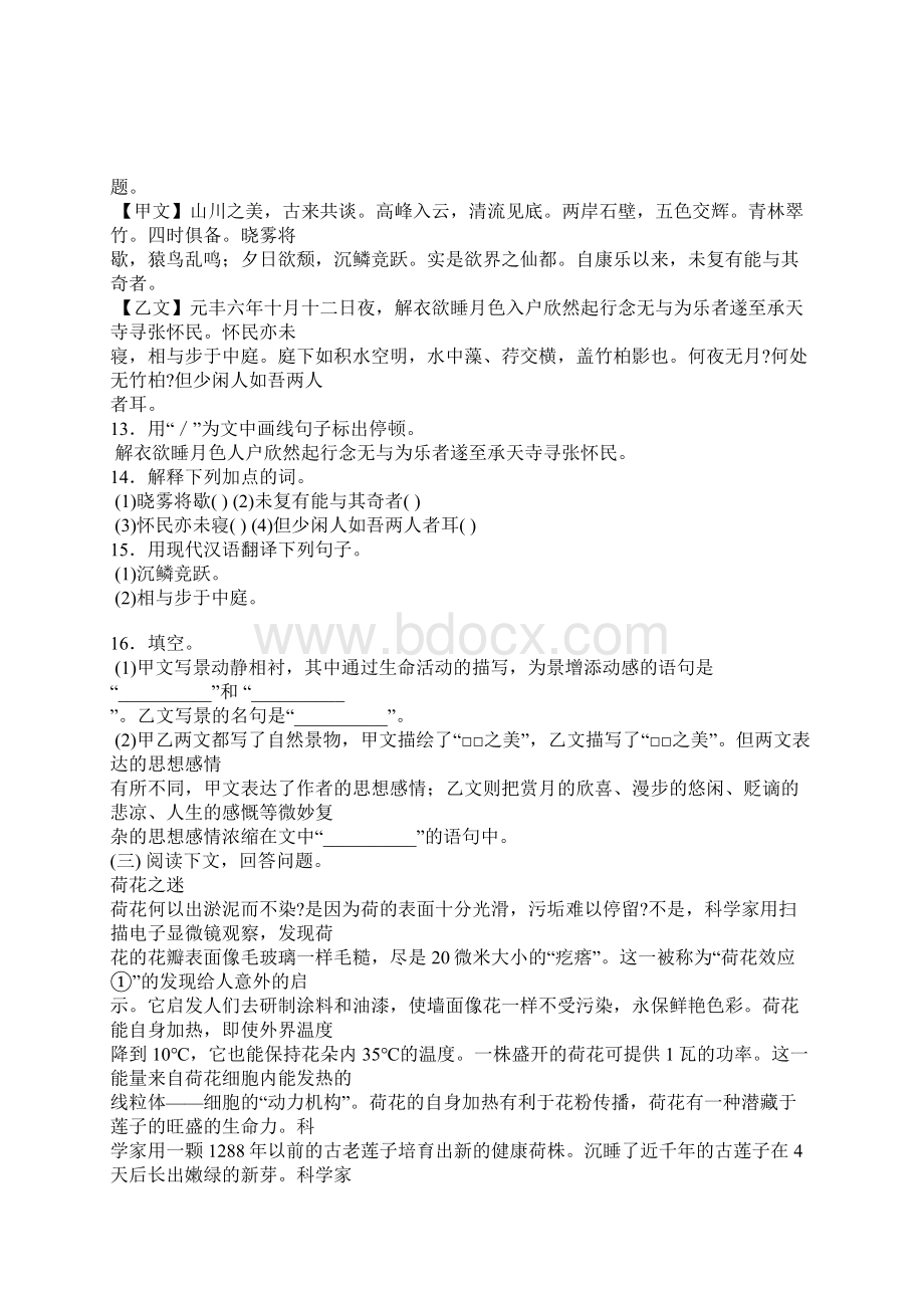 人教版初二年级语文上册第六单元测试题含答案.docx_第3页