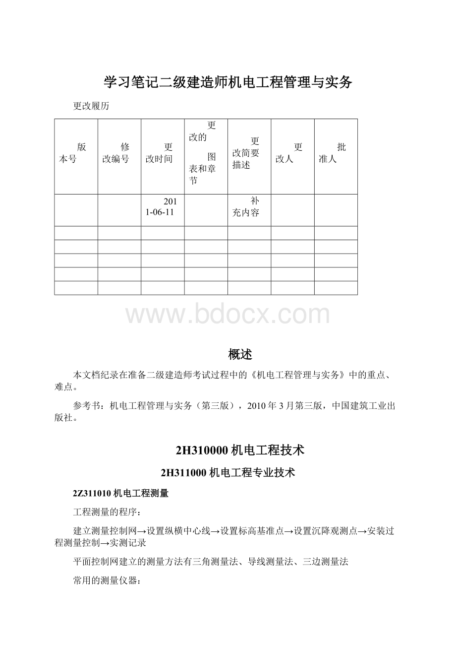 学习笔记二级建造师机电工程管理与实务文档格式.docx