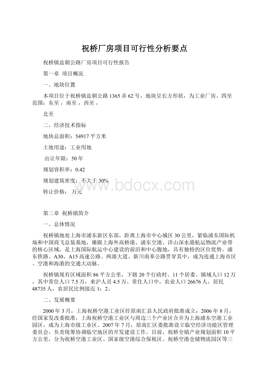 祝桥厂房项目可行性分析要点.docx_第1页