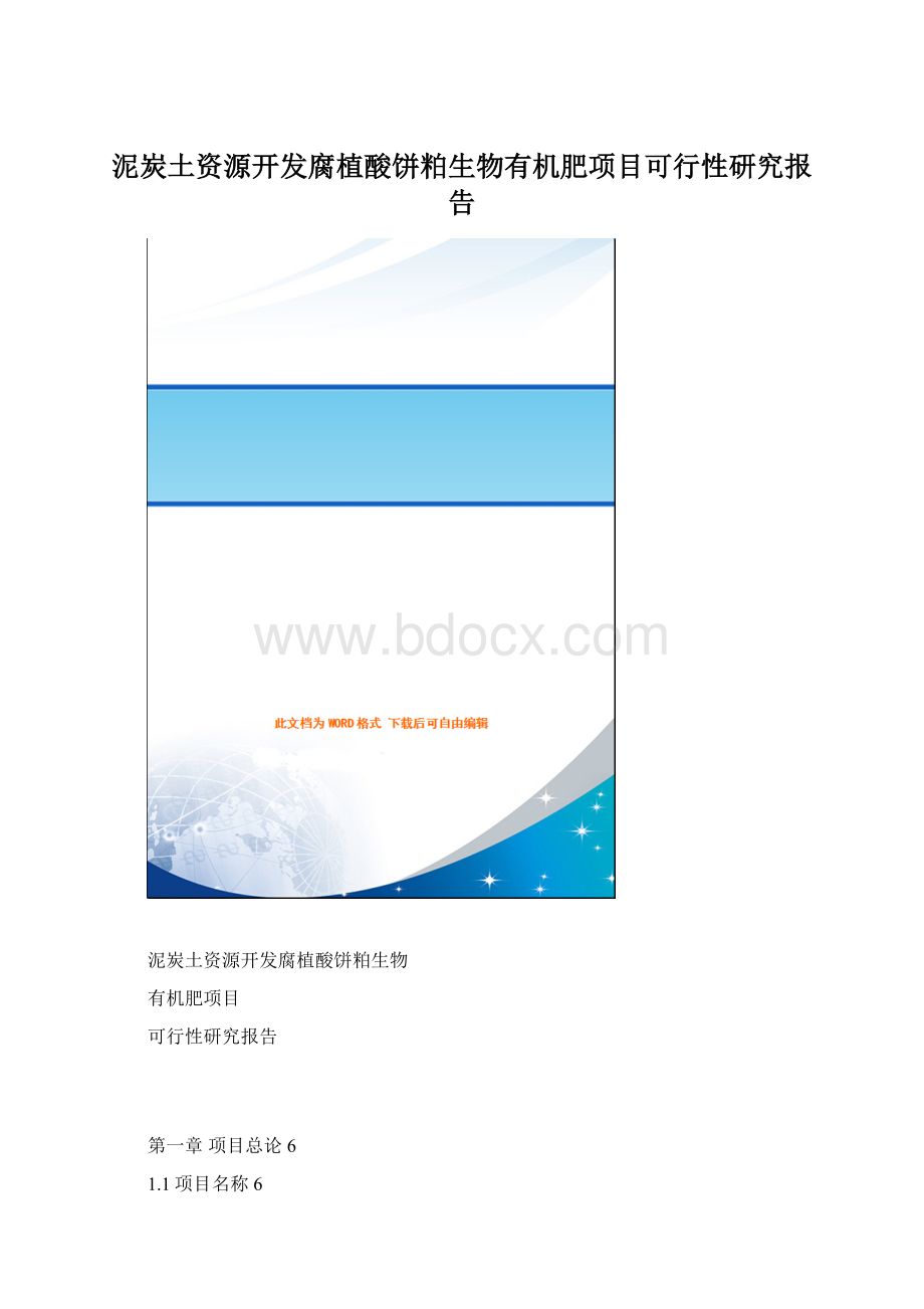 泥炭土资源开发腐植酸饼粕生物有机肥项目可行性研究报告.docx