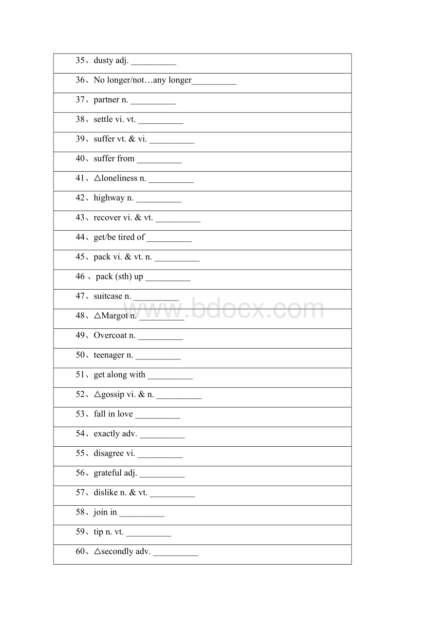 人教版高中英语词汇表英汉分开必修1选修9.docx_第3页