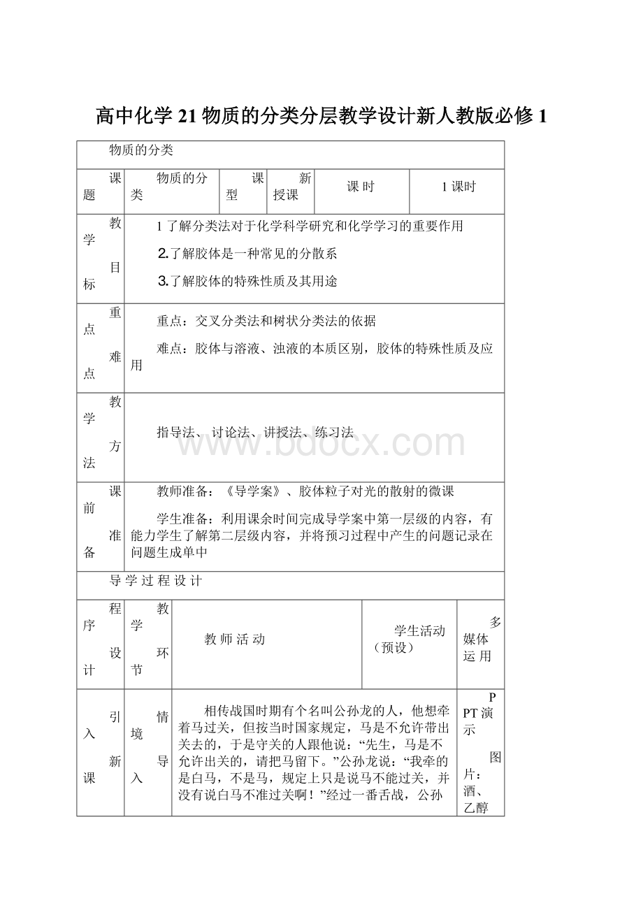 高中化学21物质的分类分层教学设计新人教版必修1.docx_第1页