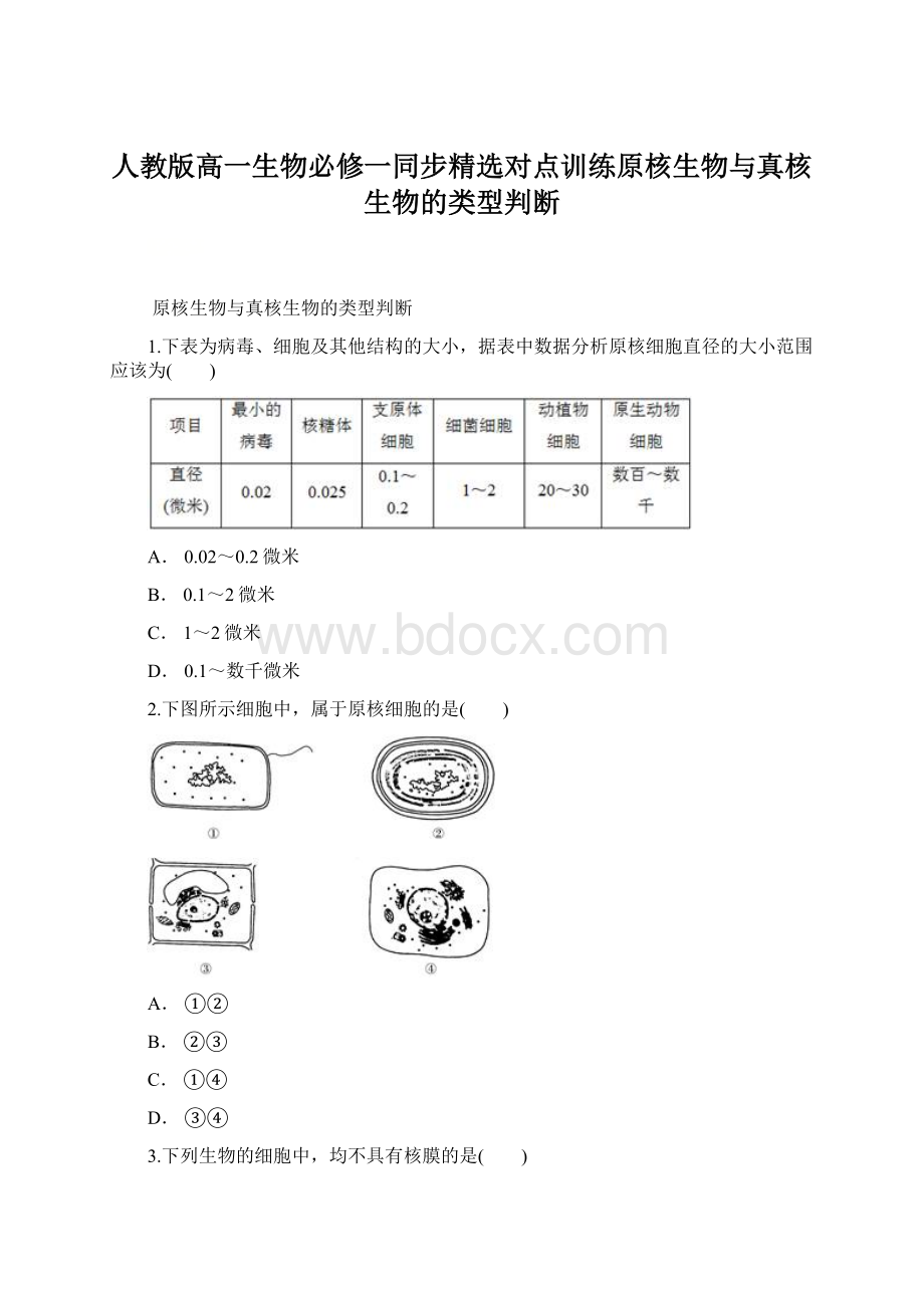 人教版高一生物必修一同步精选对点训练原核生物与真核生物的类型判断.docx