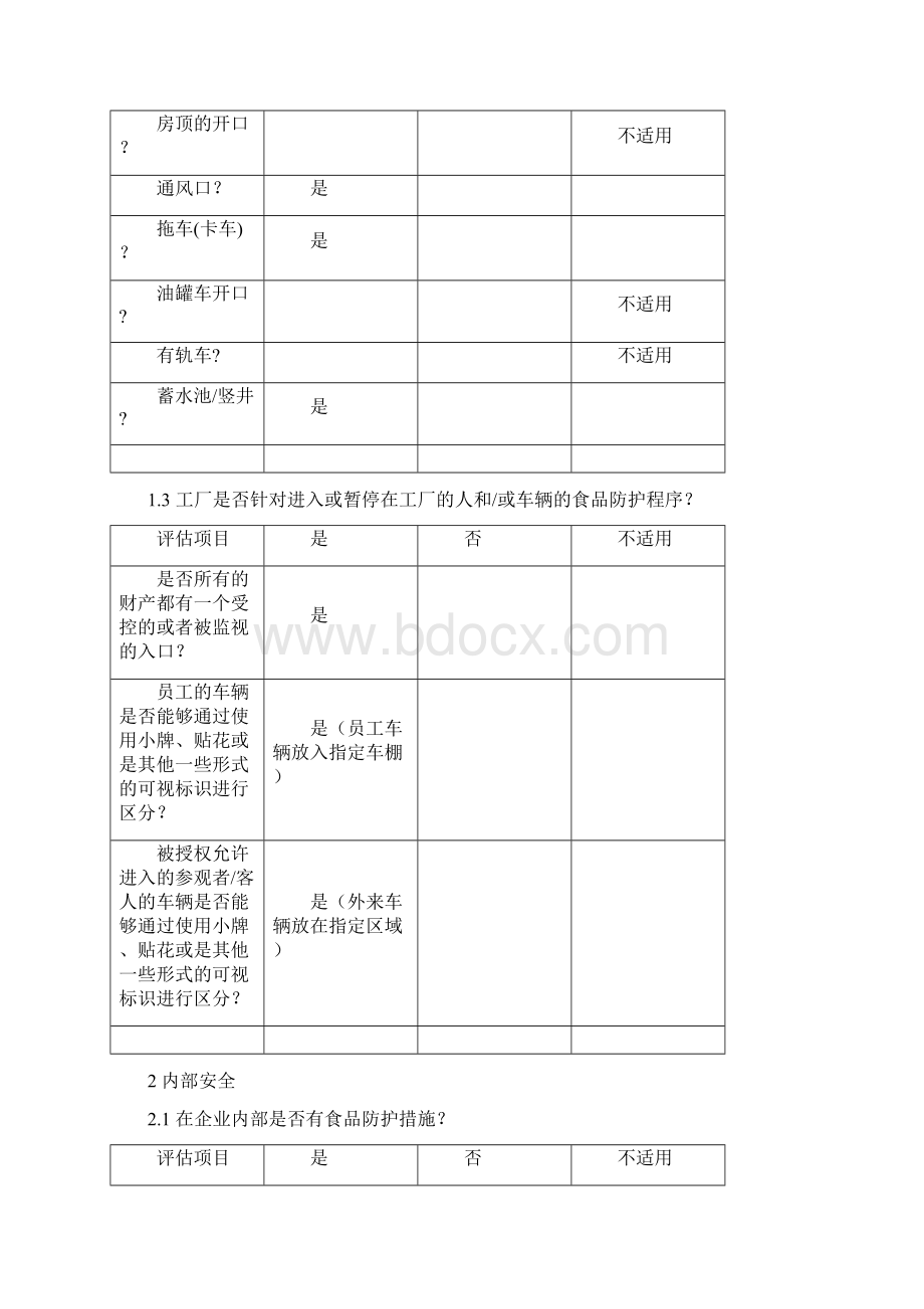 ISO2食品安全管理体系食品安全防护评估表Word格式文档下载.docx_第2页