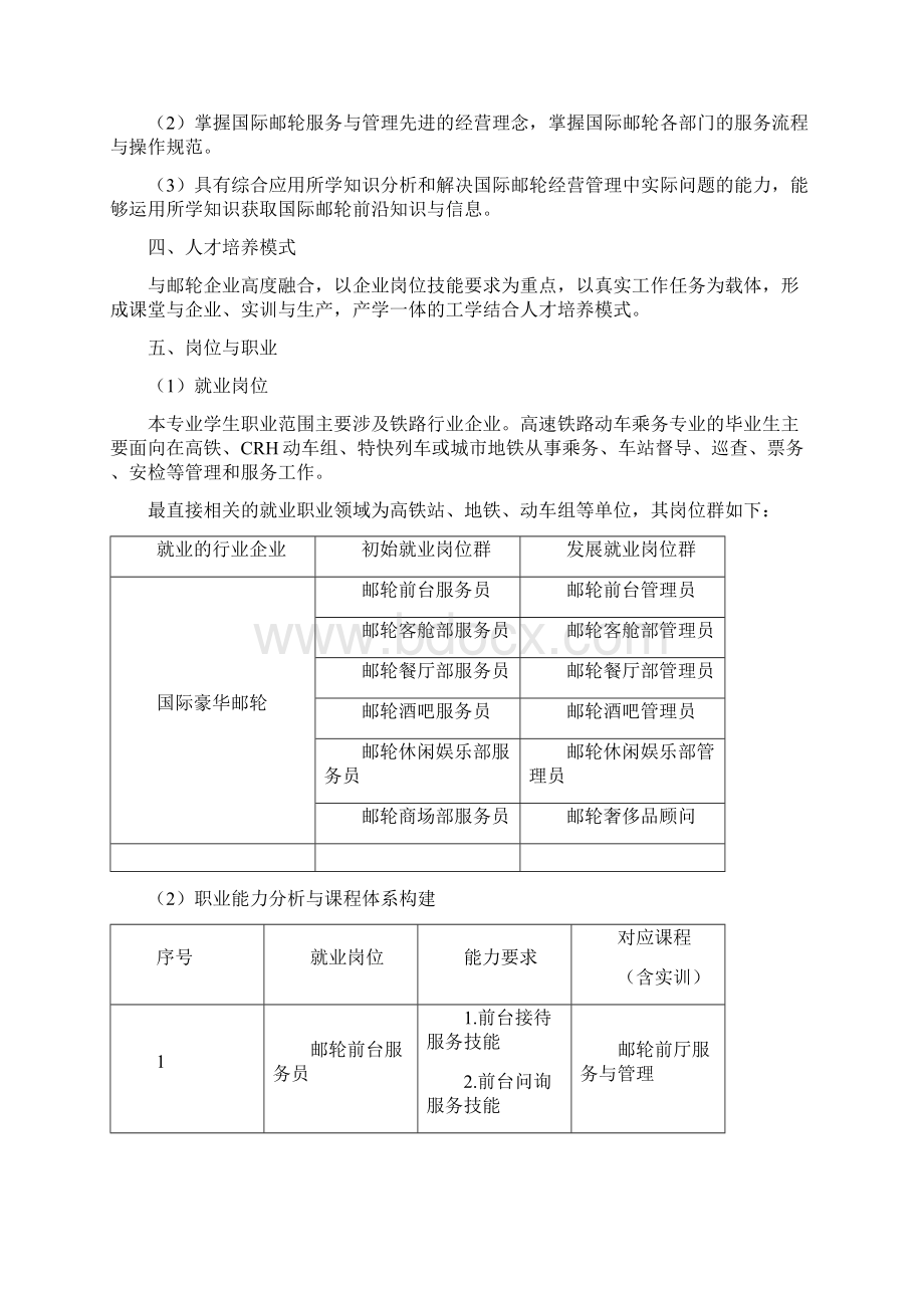 国际邮轮乘务管理专业人才培养方案.docx_第2页