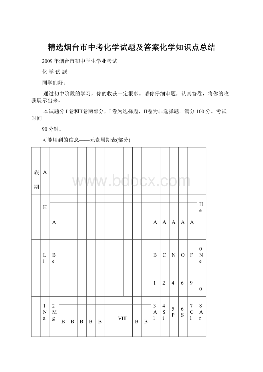 精选烟台市中考化学试题及答案化学知识点总结.docx_第1页