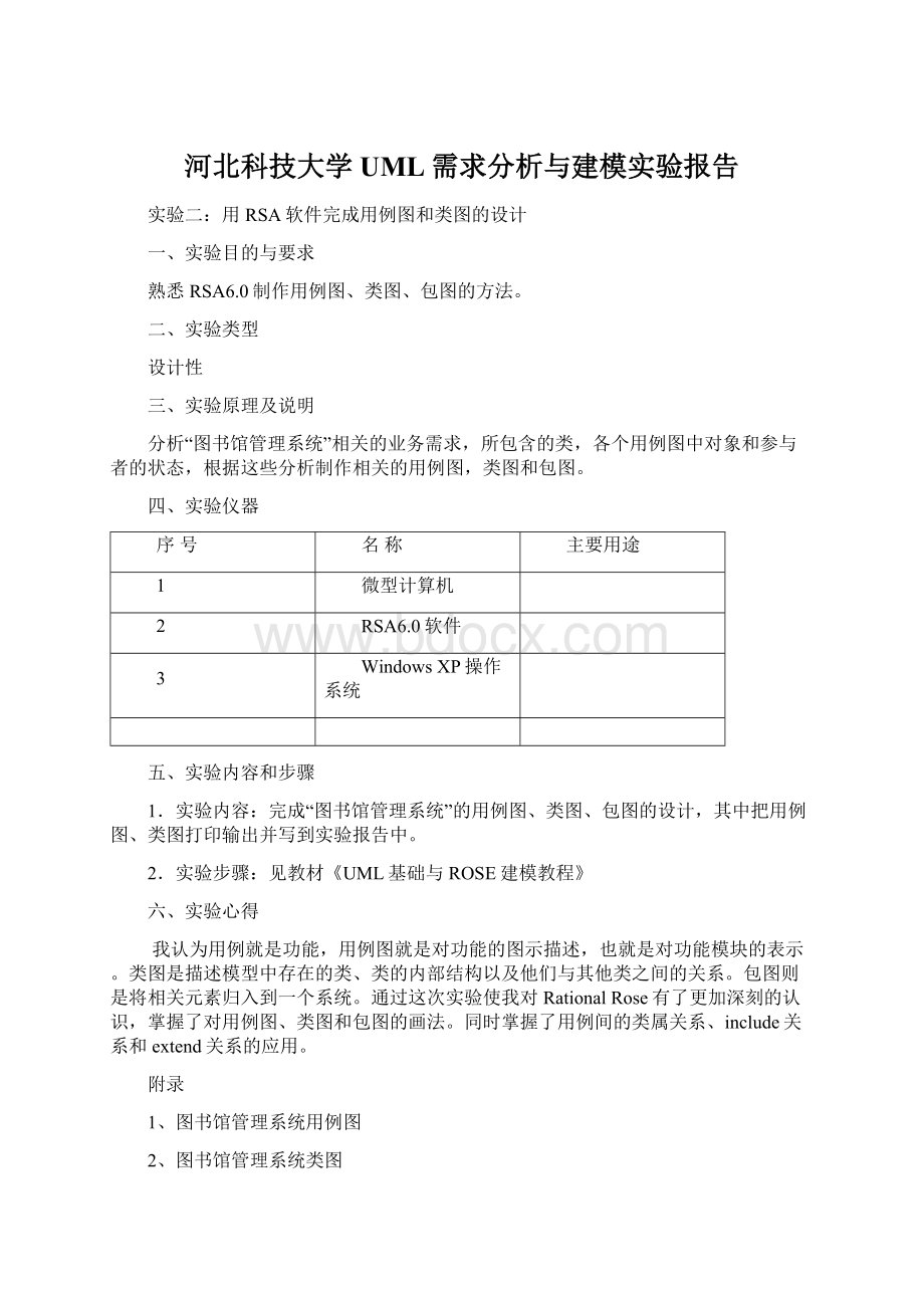 河北科技大学UML需求分析与建模实验报告.docx