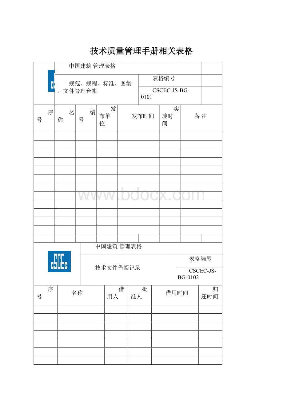 技术质量管理手册相关表格.docx_第1页