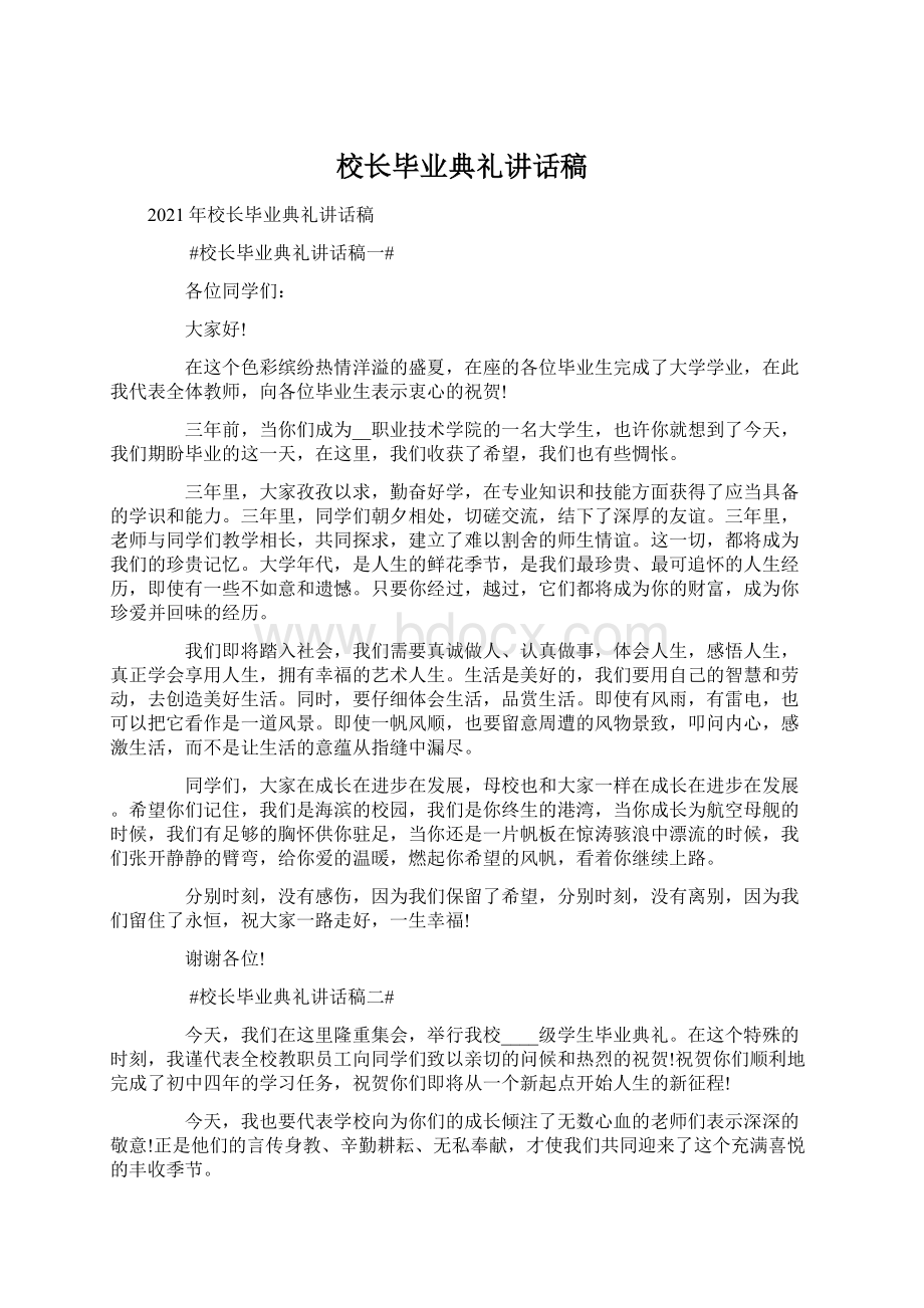 校长毕业典礼讲话稿文档格式.docx