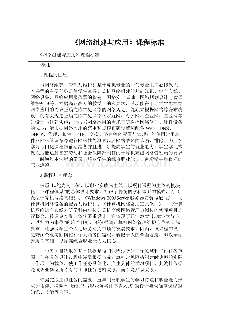 《网络组建与应用》课程标准Word文档下载推荐.docx_第1页