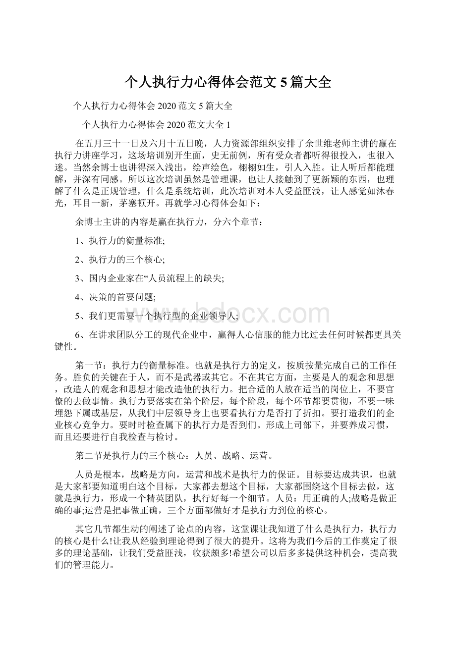 个人执行力心得体会范文5篇大全.docx