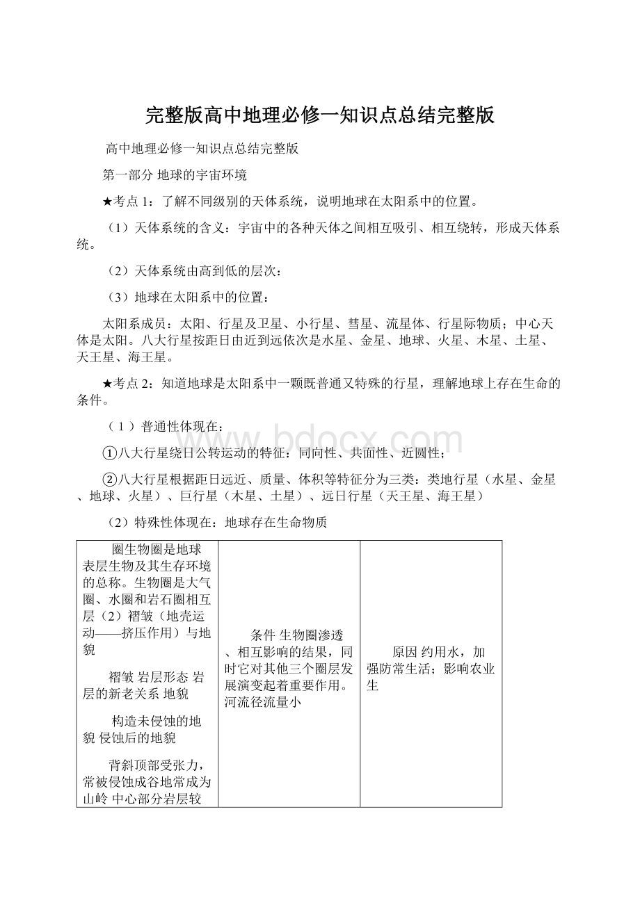 完整版高中地理必修一知识点总结完整版Word文档格式.docx