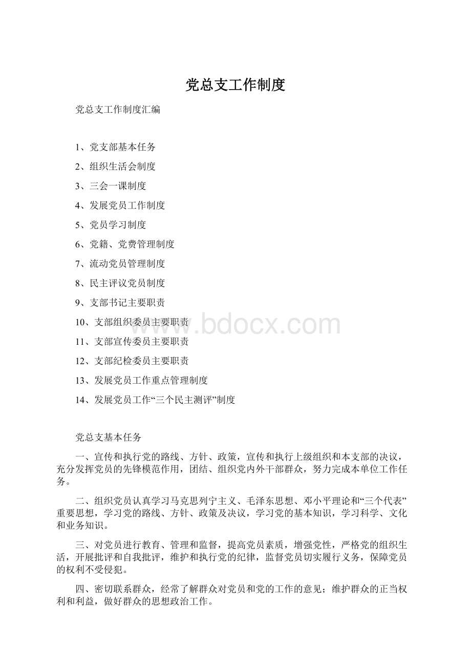 党总支工作制度Word格式.docx