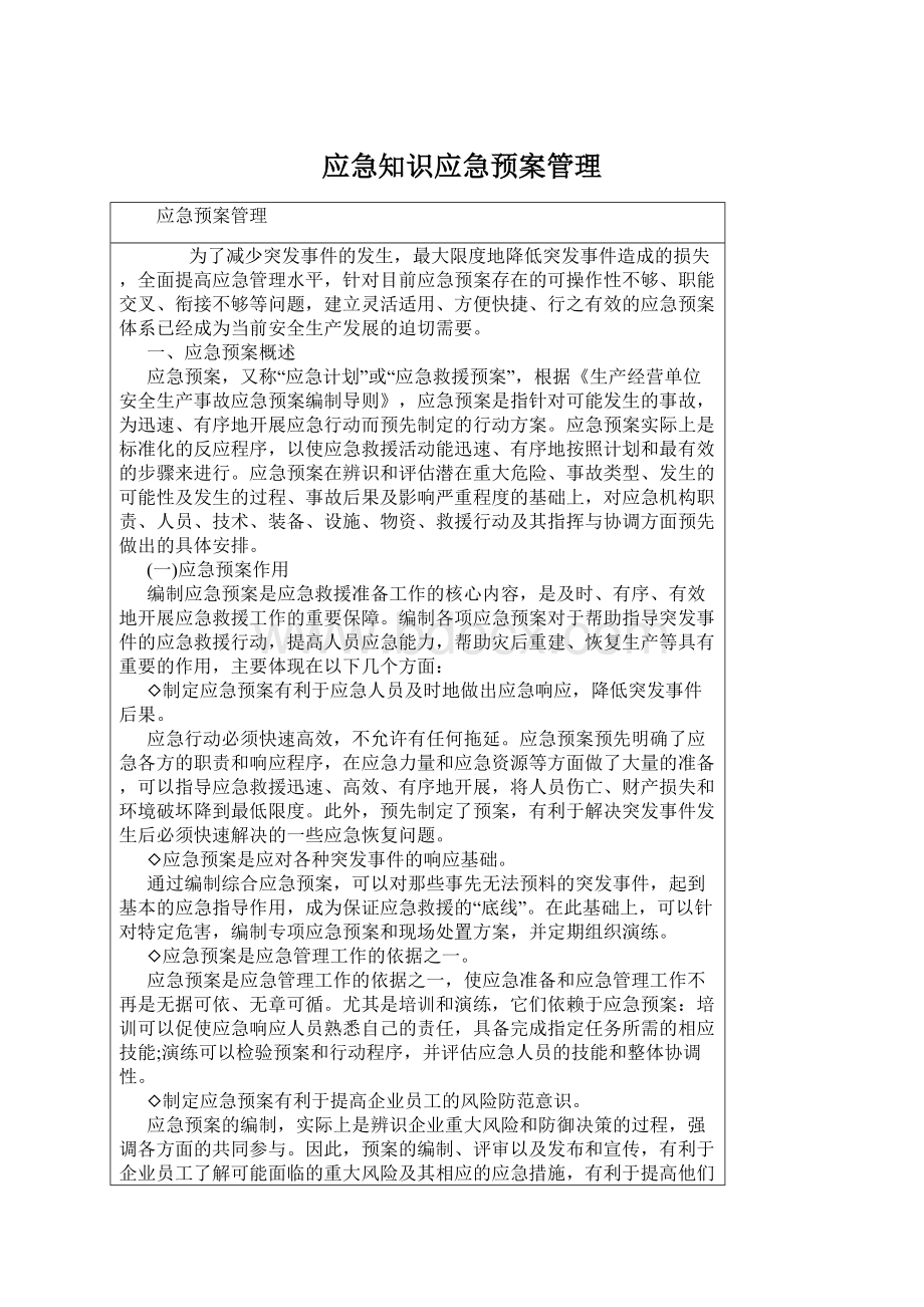 应急知识应急预案管理Word文档格式.docx