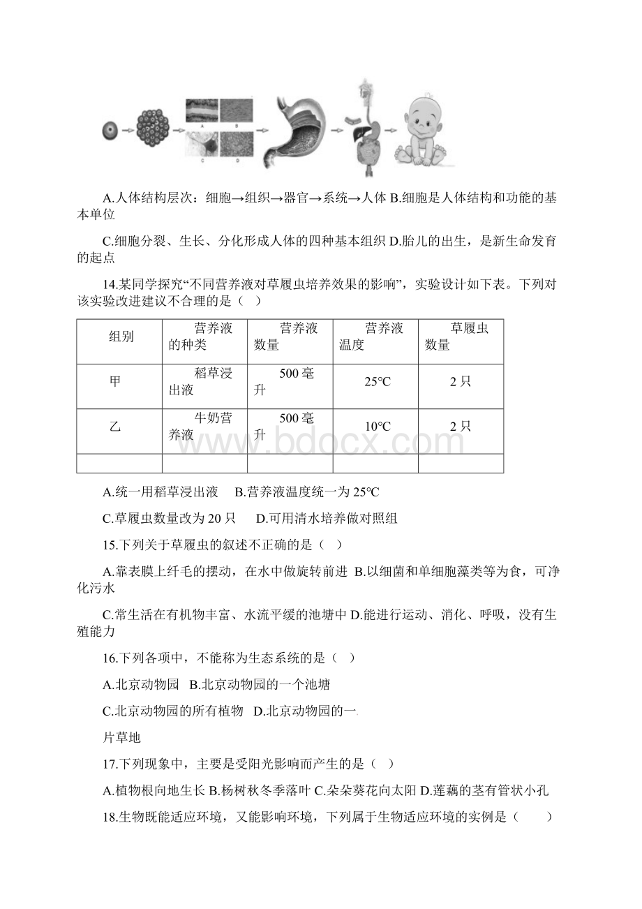 北京市海淀区学年七年级生物上学期期末考试试题新人教版含答案.docx_第3页