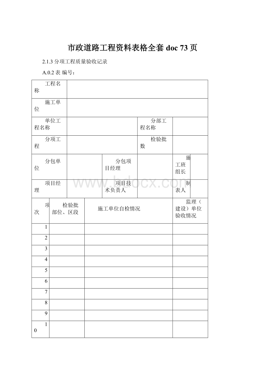 市政道路工程资料表格全套doc 73页Word格式.docx_第1页