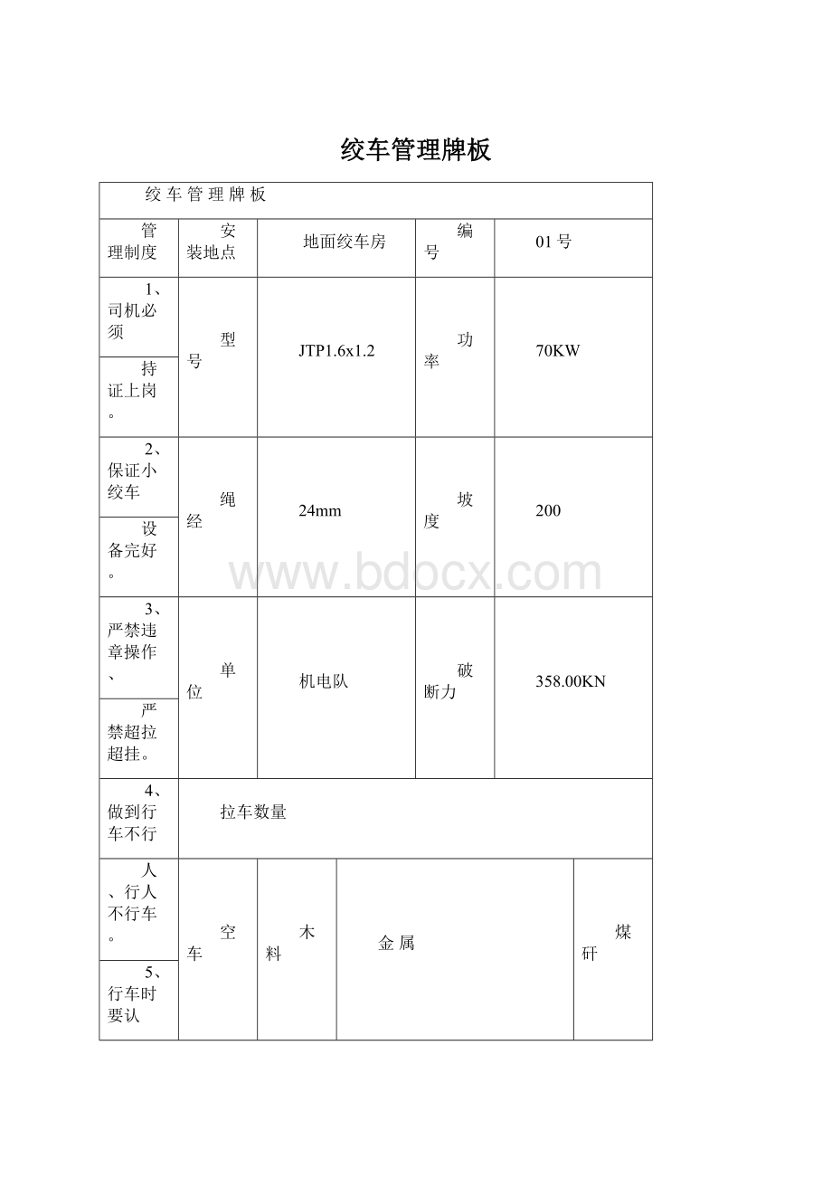 绞车管理牌板.docx