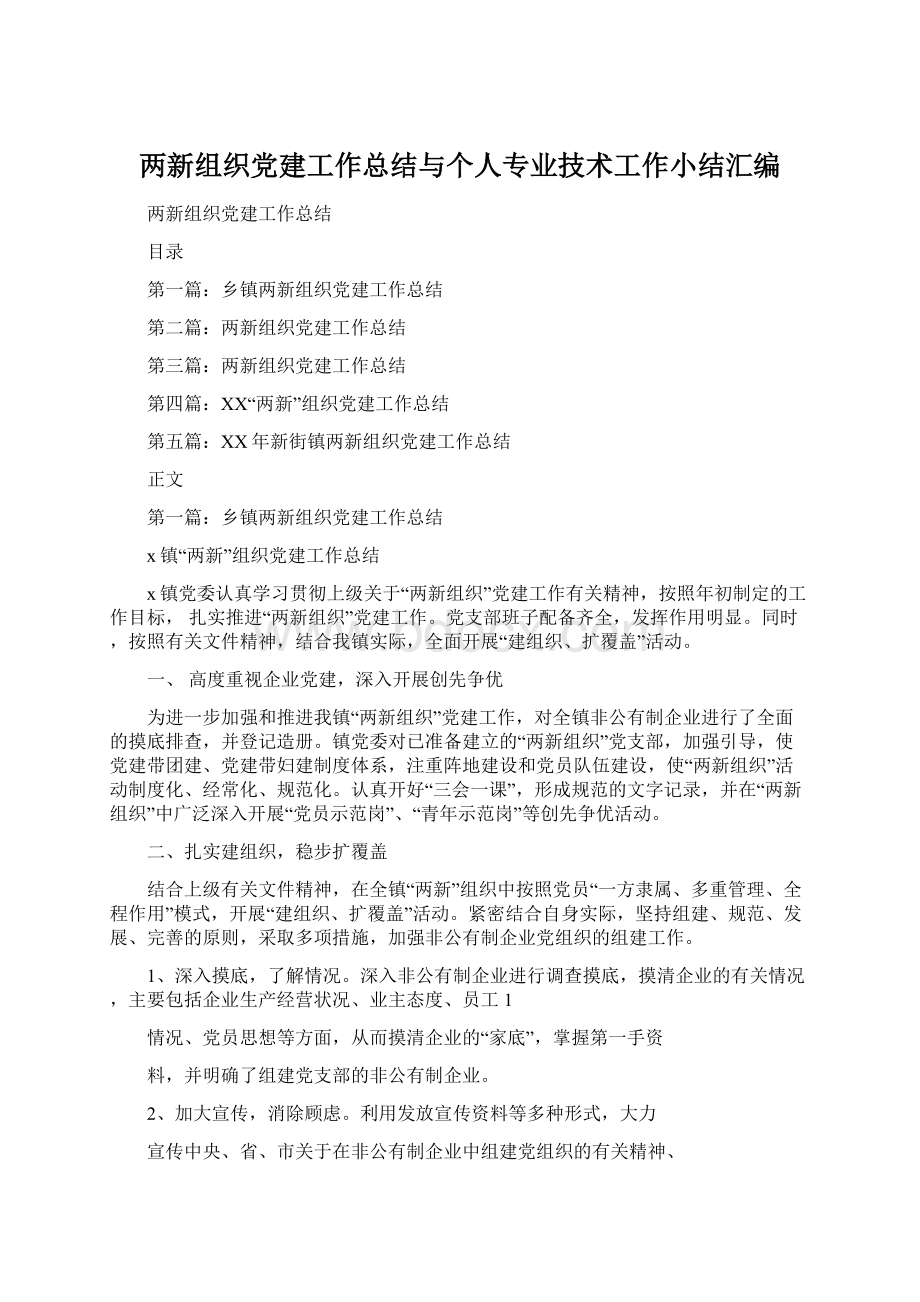 两新组织党建工作总结与个人专业技术工作小结汇编.docx_第1页