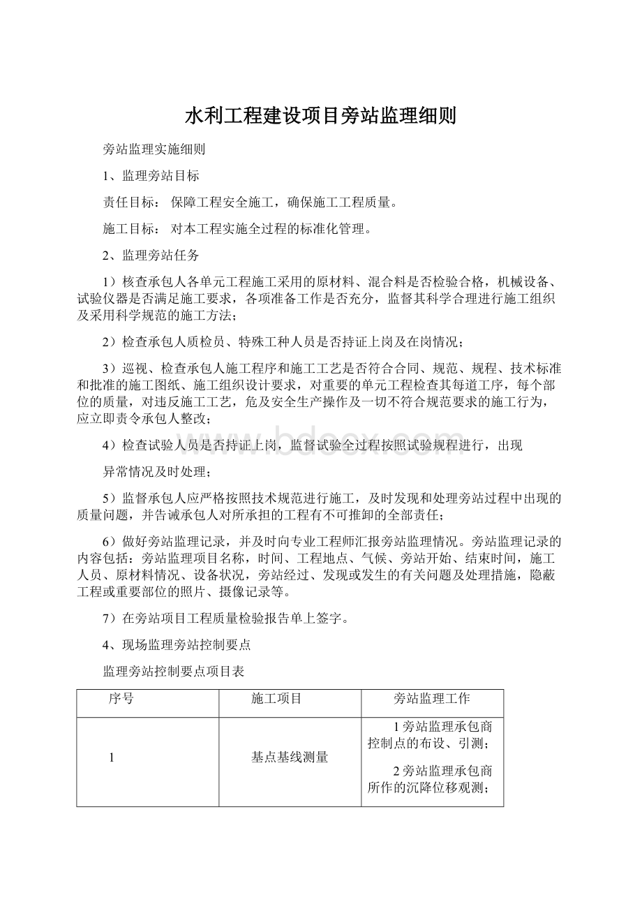 水利工程建设项目旁站监理细则Word格式.docx