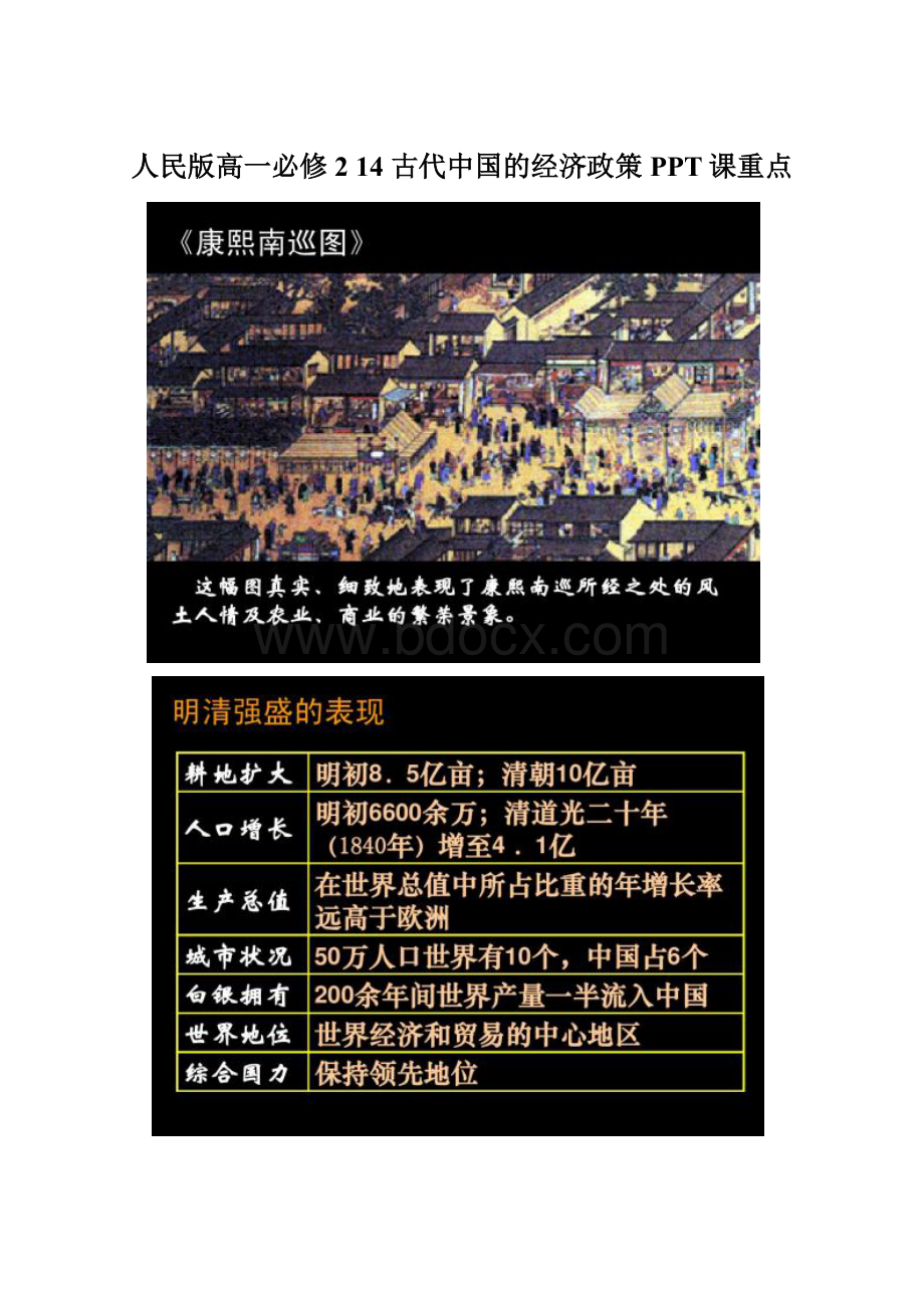 人民版高一必修2 14 古代中国的经济政策PPT课重点.docx_第1页