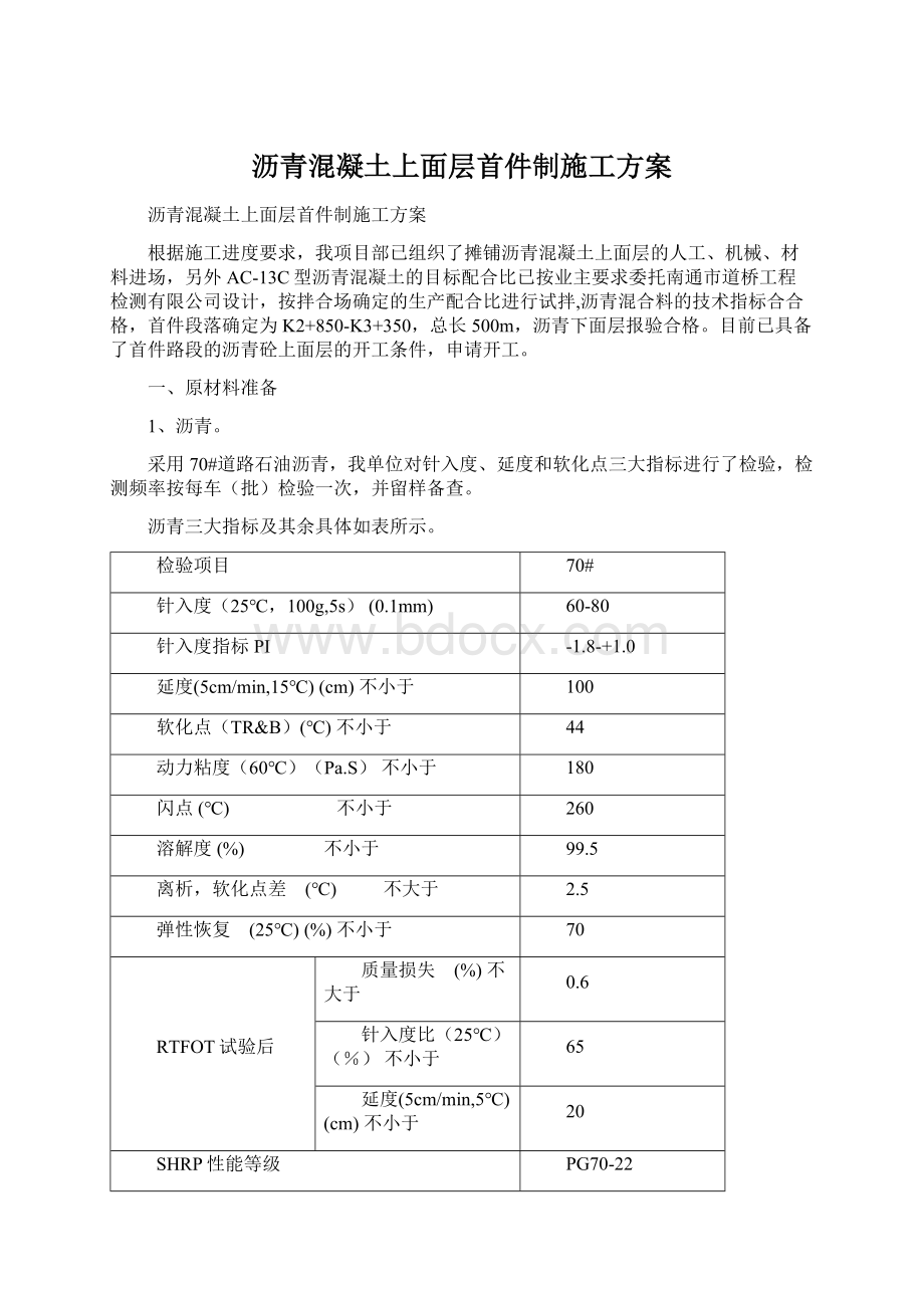 沥青混凝土上面层首件制施工方案Word下载.docx