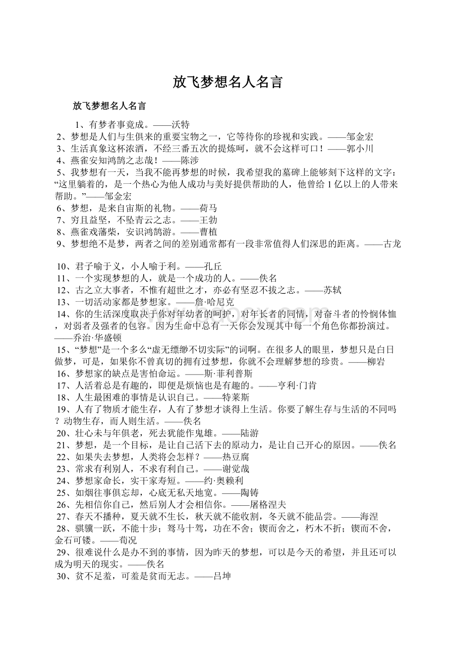 放飞梦想名人名言Word格式文档下载.docx