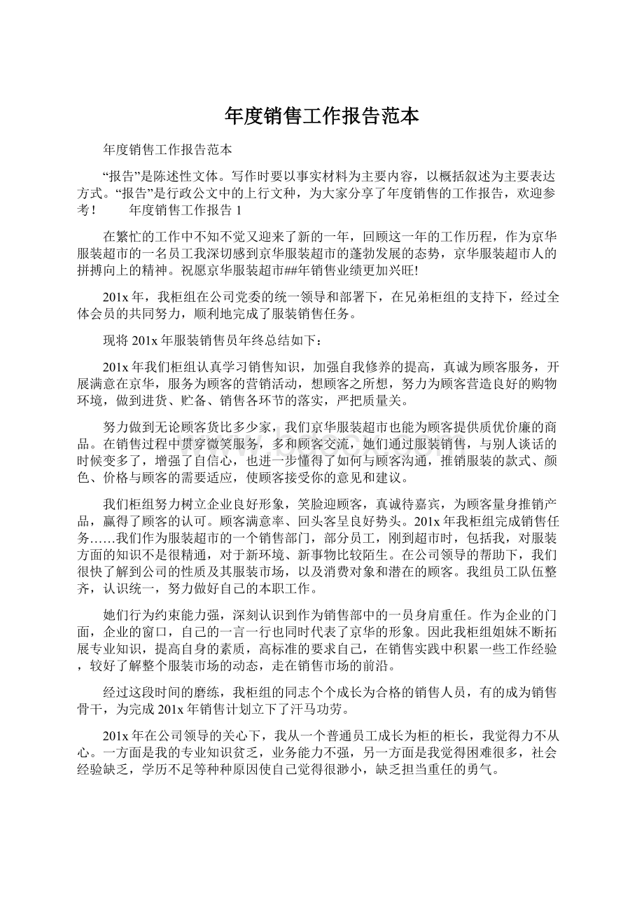 年度销售工作报告范本.docx_第1页