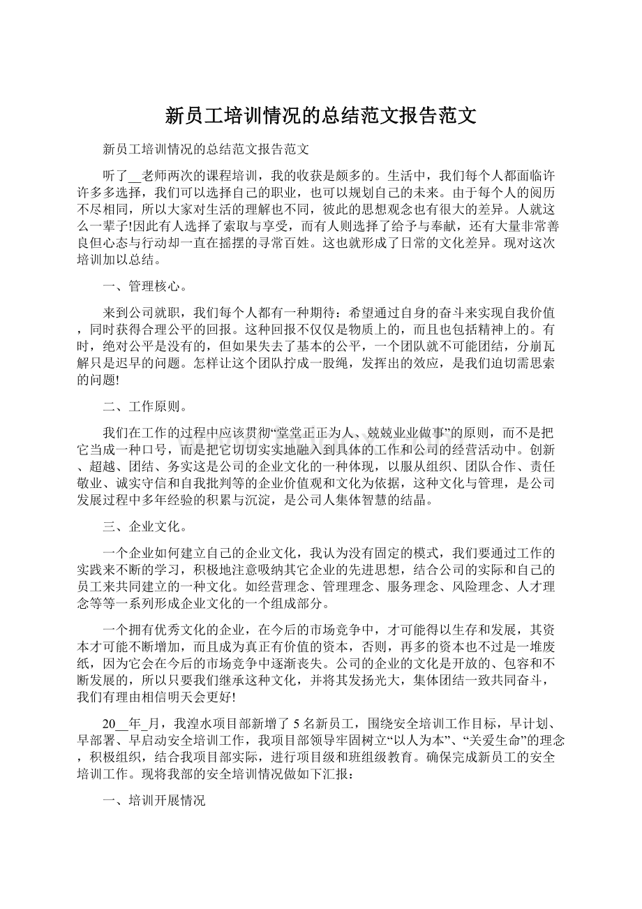 新员工培训情况的总结范文报告范文.docx_第1页