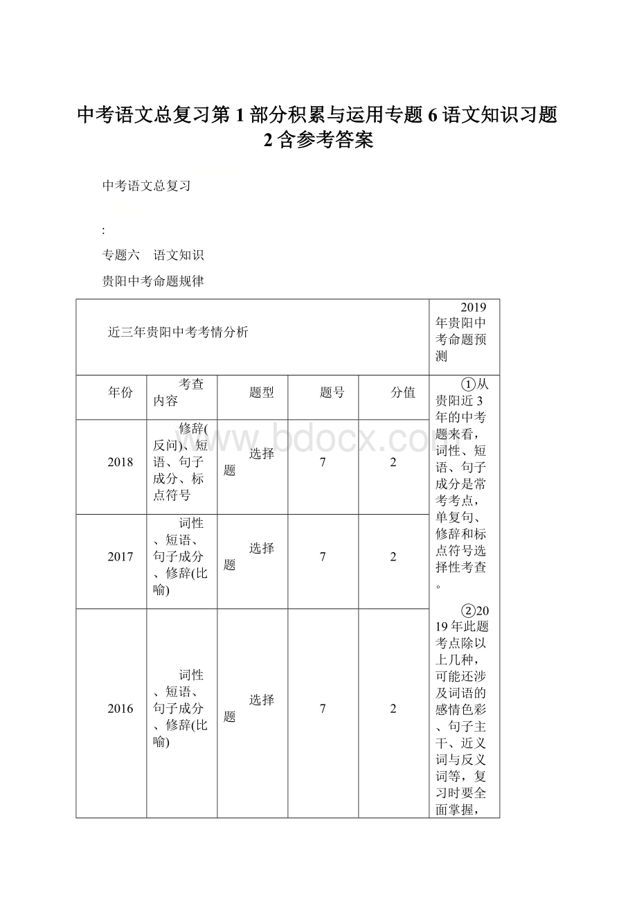 中考语文总复习第1部分积累与运用专题6语文知识习题2含参考答案.docx_第1页