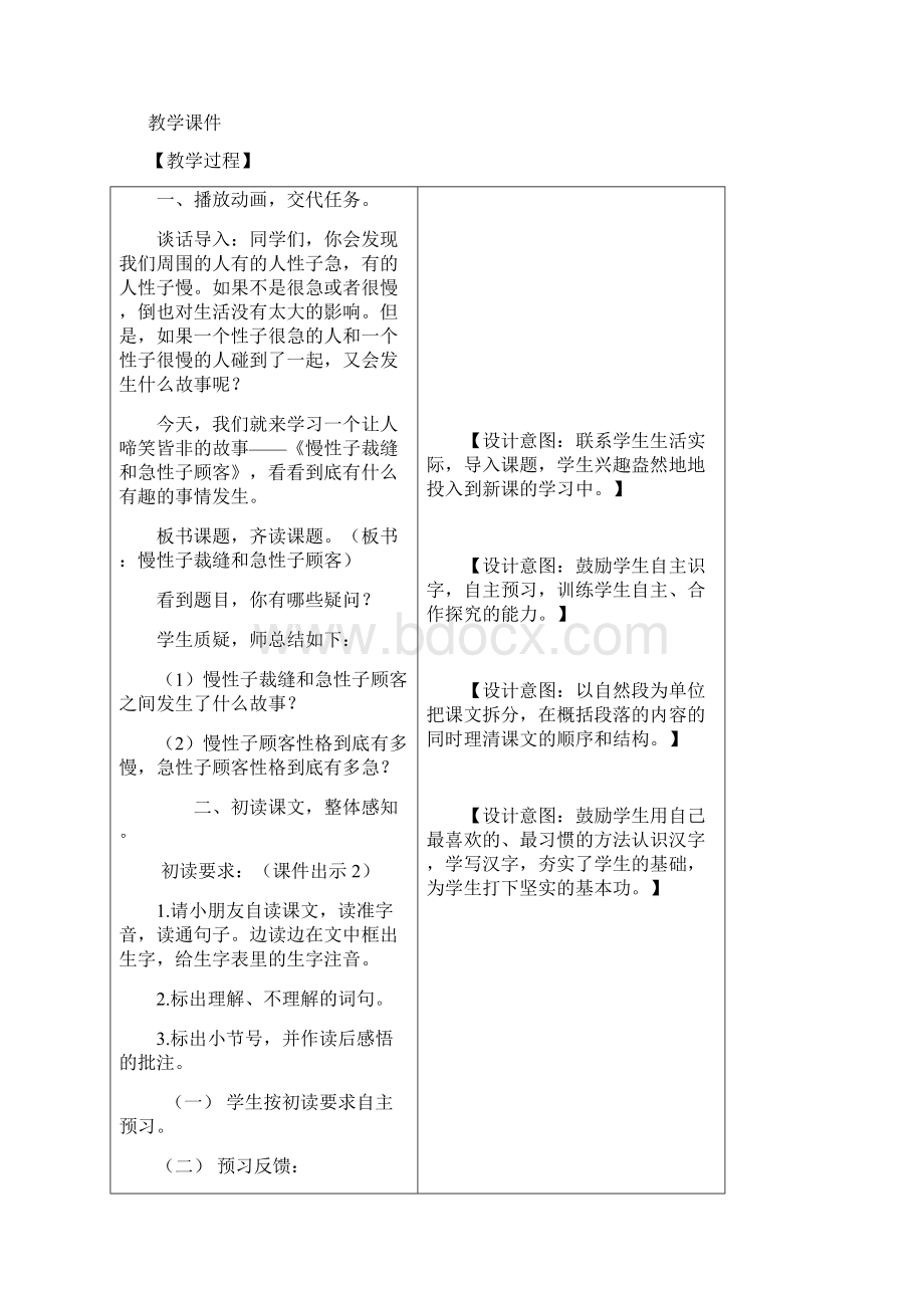 部编版语文三年级下册08第八单元01慢性子裁缝和急性子顾客教案05Word格式文档下载.docx_第2页