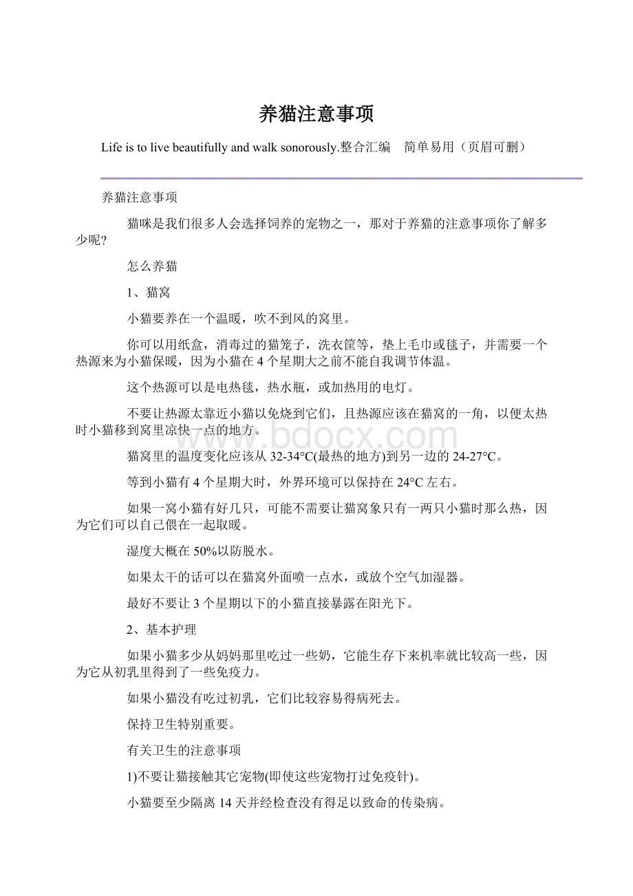 养猫注意事项Word格式文档下载.docx