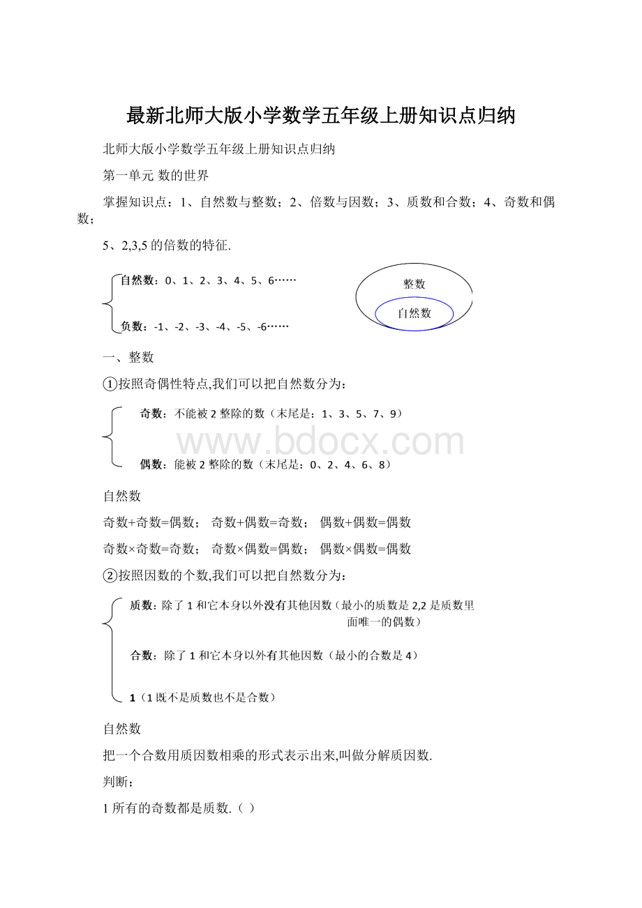 最新北师大版小学数学五年级上册知识点归纳.docx