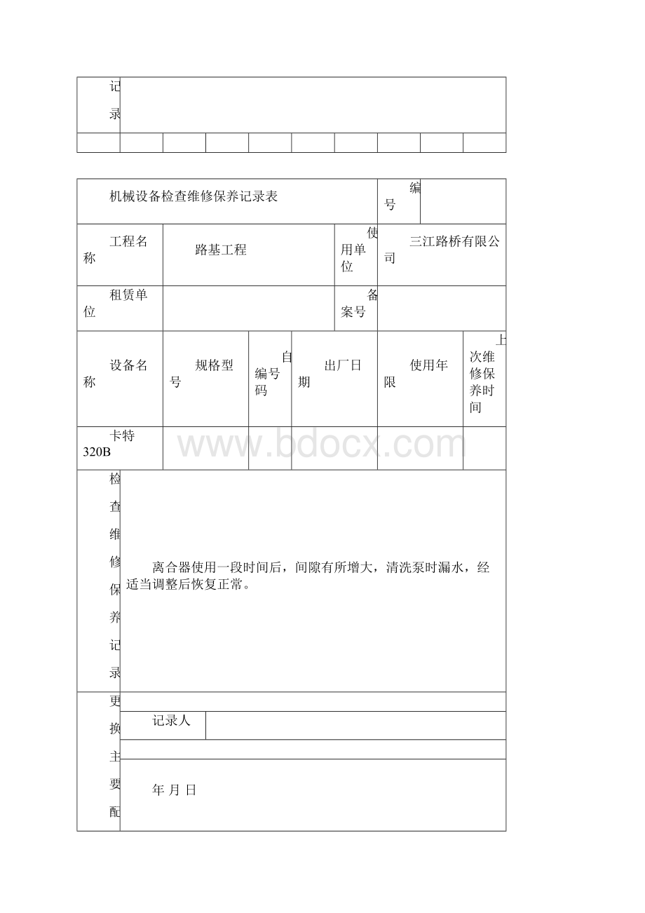 机械设备检查维修保养记录表Word文档格式.docx_第2页