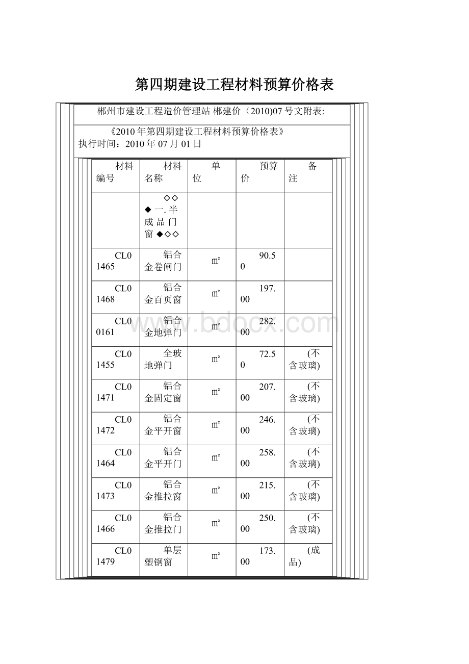 第四期建设工程材料预算价格表Word文件下载.docx