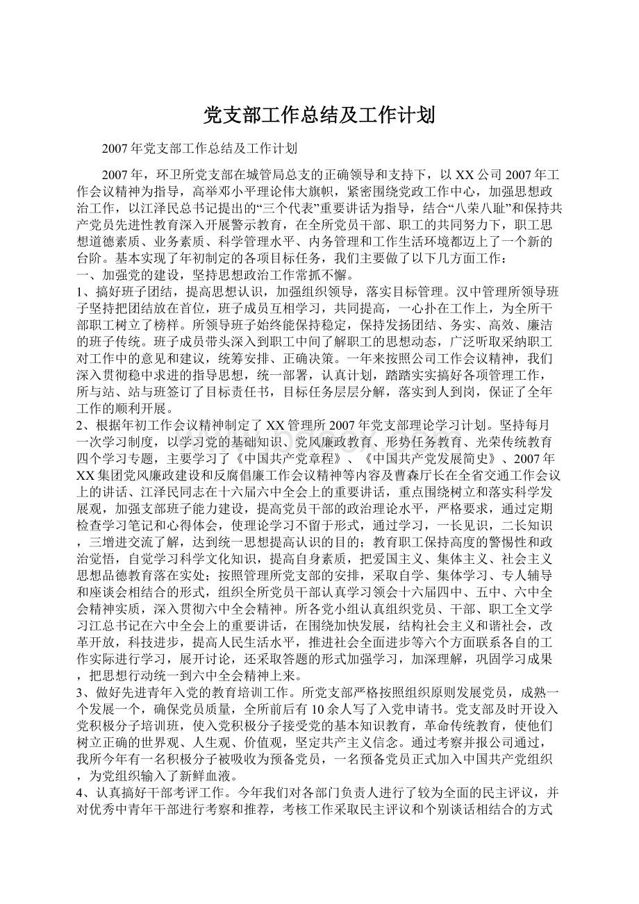 党支部工作总结及工作计划.docx