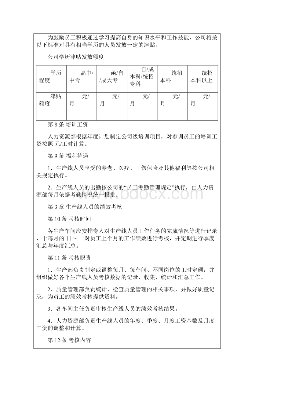 生产一线人员薪酬制度生产线人员计件人员计时人员薪酬制度.docx_第3页