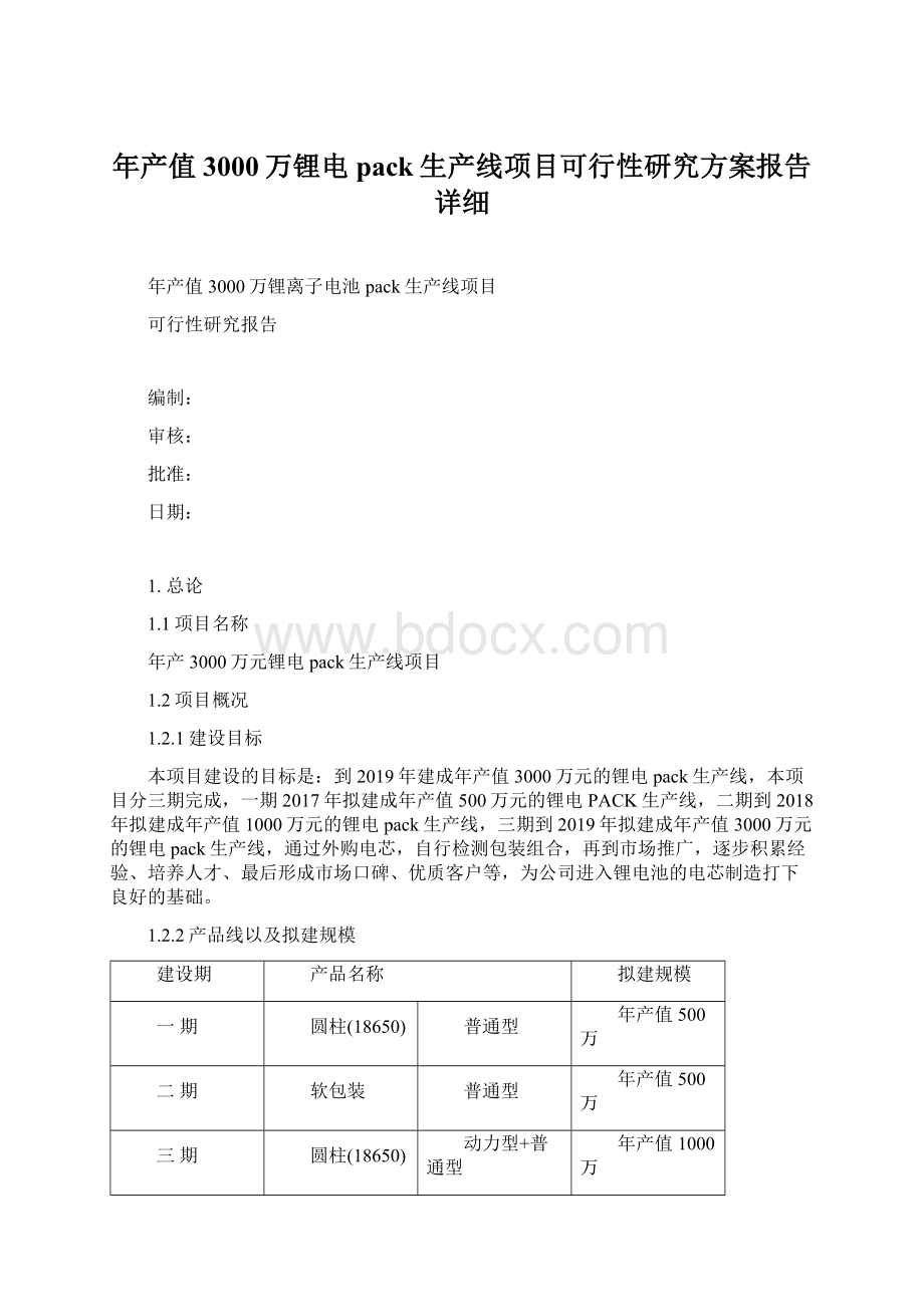 年产值3000万锂电pack生产线项目可行性研究方案报告详细Word格式.docx_第1页